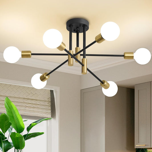 Modern Chandelier Ceiling Light Fixture, 6-Light Sputnik Dining Chandeliers | 31.18" Gold Chandelier Over Table, Mid Century Lights Fixture, Ideal for Dining Room Living Room Kitchen Island(No Lampshade)