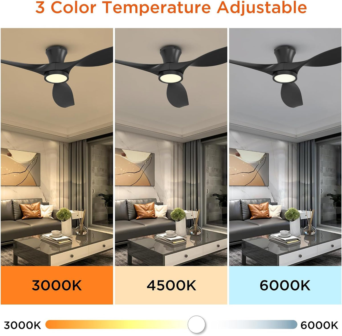 TALOYA 52 Inch Ceiling Fan with Led Light Remote Control Flush Mount Low Profile for Bedroom Farmhouse Patio Outdoor Living Room Kitchen Dining Room,DC Motor,Reversible,Black