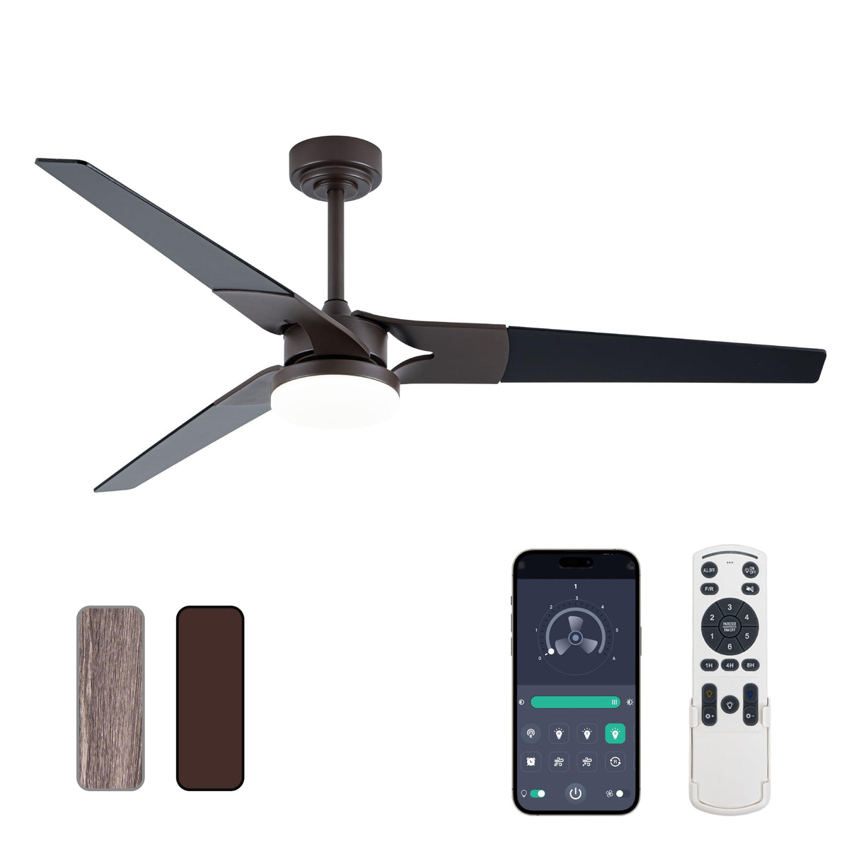 Gold Ceiling Fan with Lights and Remote, 52 In | 3 Blade Style, App Remote Control, Timer, Reversible, 3CCT, 6 Speed, 2 Color Blade for Indoor, Bedroom, Living Room