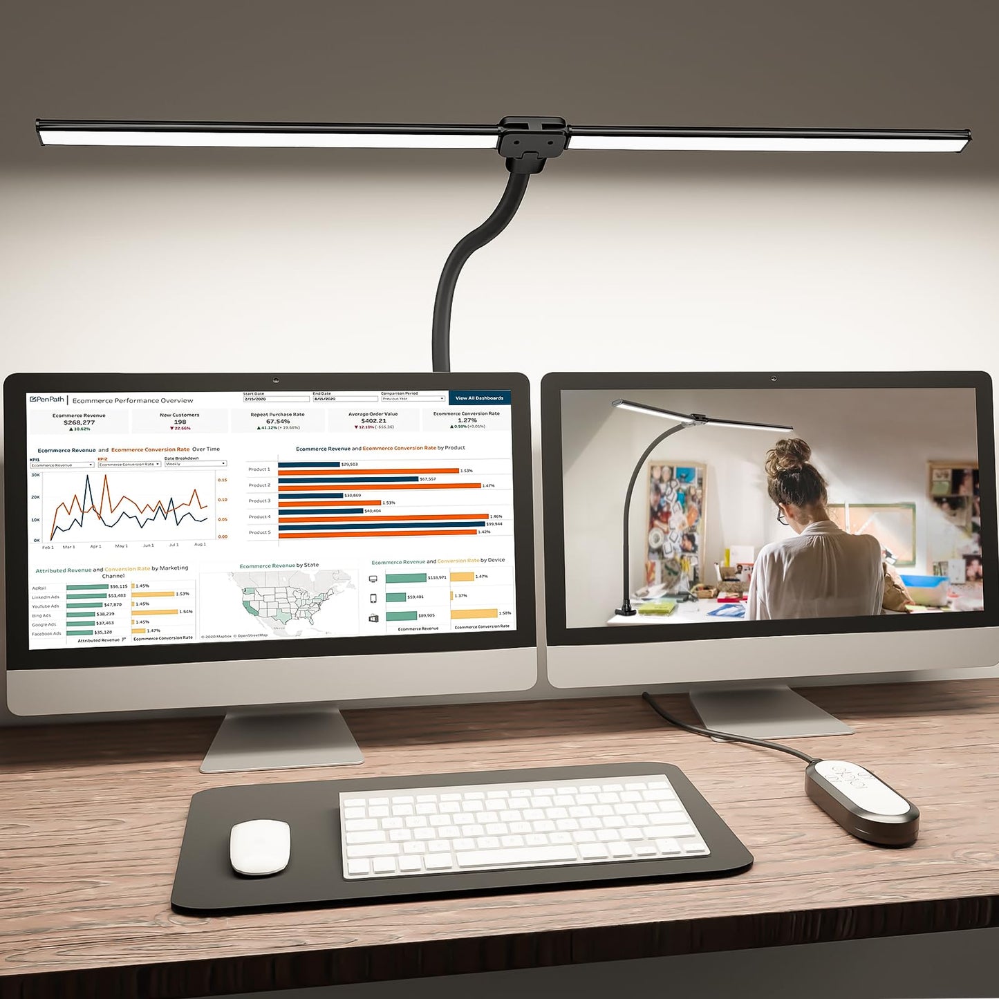 ShineTech LED Desk Lamp for Home Office, Ultra Bright Clamp Light with Flexible Gooseneck, 25 Lighting Modes, Eye-Caring Architect Lamp for Dual Monitors, Reading & Gaming Setup