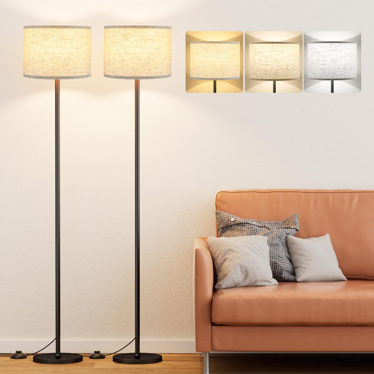 Modern Floor Lamp Simple Design with White Shade & Foot Pedal Switch | 60" Black Floor Lamp(Without Bulb), Tall Lamps for Living Room Bedroom Office Dining Room Kitchen