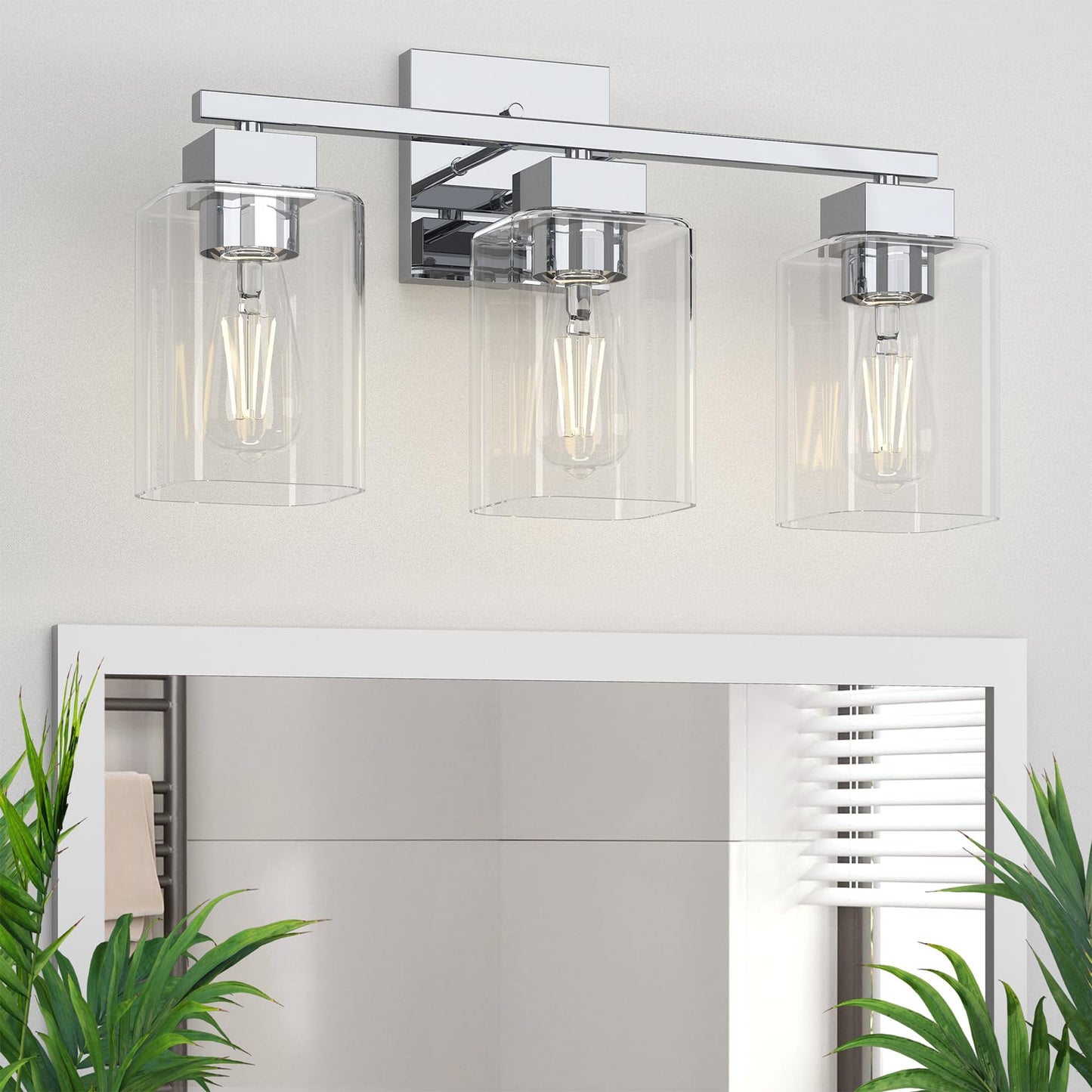 Matte Black Bathroom Vanity Light, 3-Light Vanity Lighting fixtures Over Mirror, Square Design & UL Certification, Wall Sconces with Clear Glass Shades, E26 Socket (Bulbs Not Included)