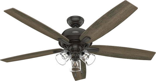 Hunter Dondra, Indoor, Ceiling Fan, with LED Lights, 60 inch, Noble Bronze | Standard Mount, Pull Chain, 5 Blades, For Bedroom, Living Room, Includes Bulbs, 52349