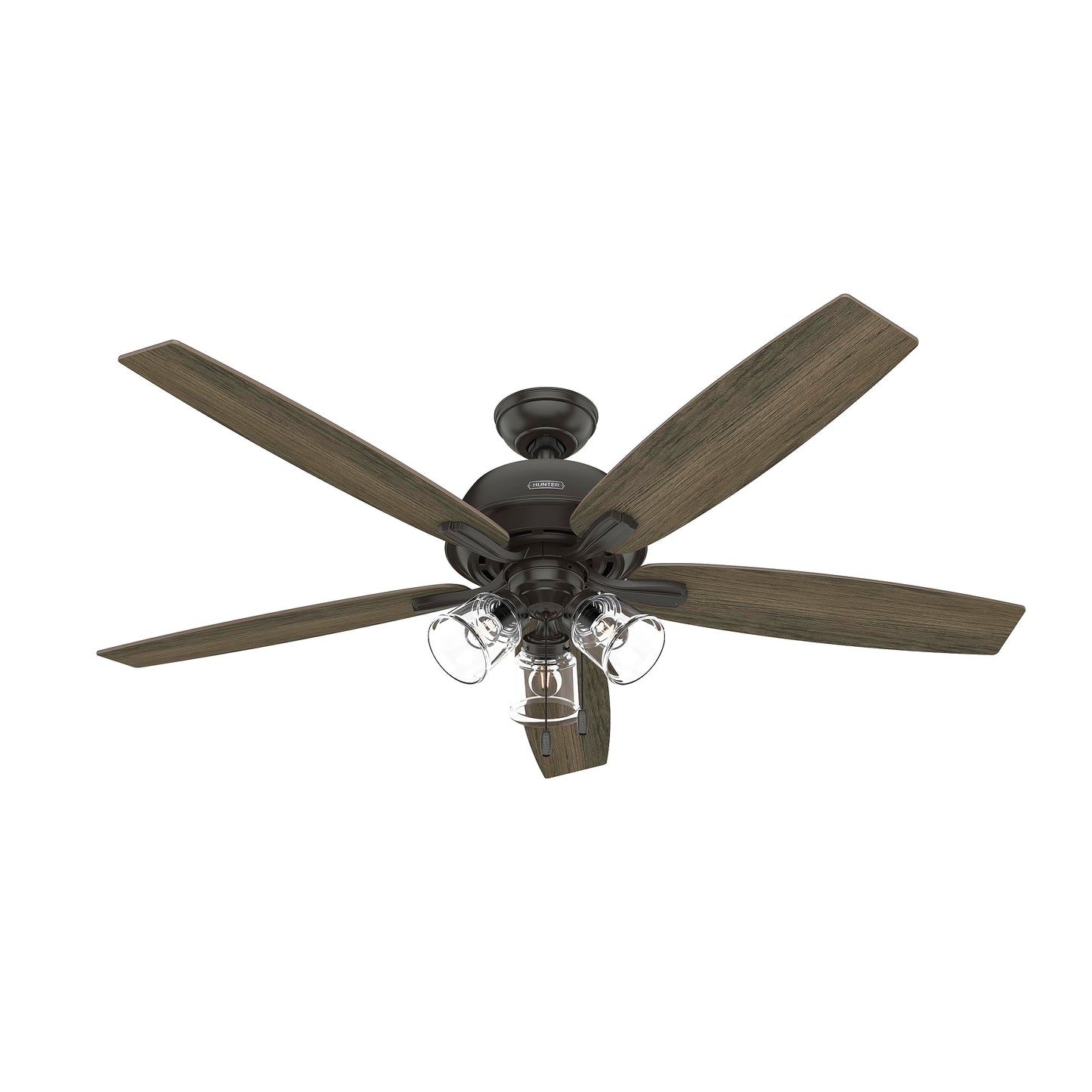 Hunter Dondra, Indoor, Ceiling Fan, with LED Lights, 60 inch, Noble Bronze | Standard Mount, Pull Chain, 5 Blades, For Bedroom, Living Room, Includes Bulbs, 52349