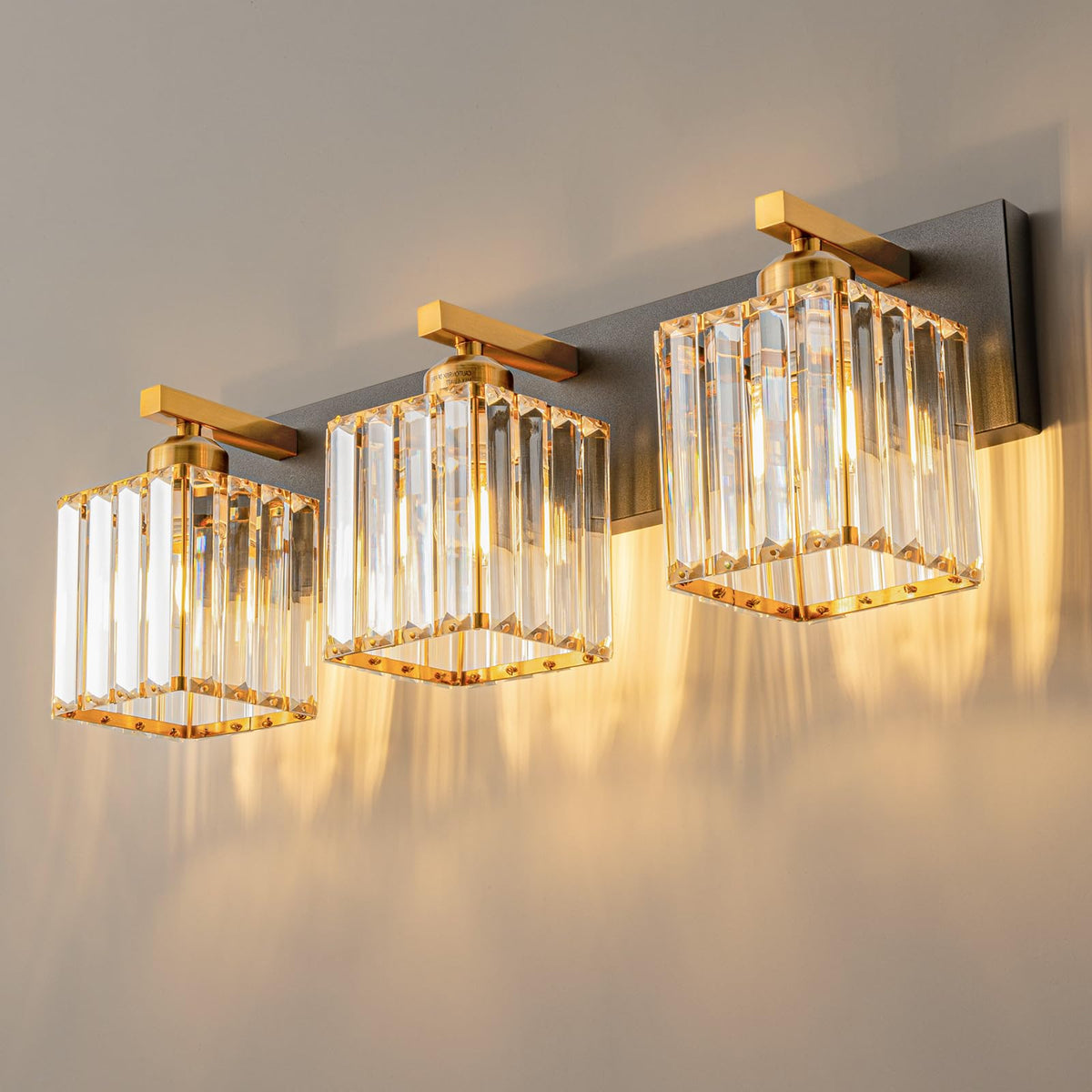 Modern Bathroom Vanity Light 3-Lights Modern Black Crystal Wall Light Bathroom Vanity Light Fixtures