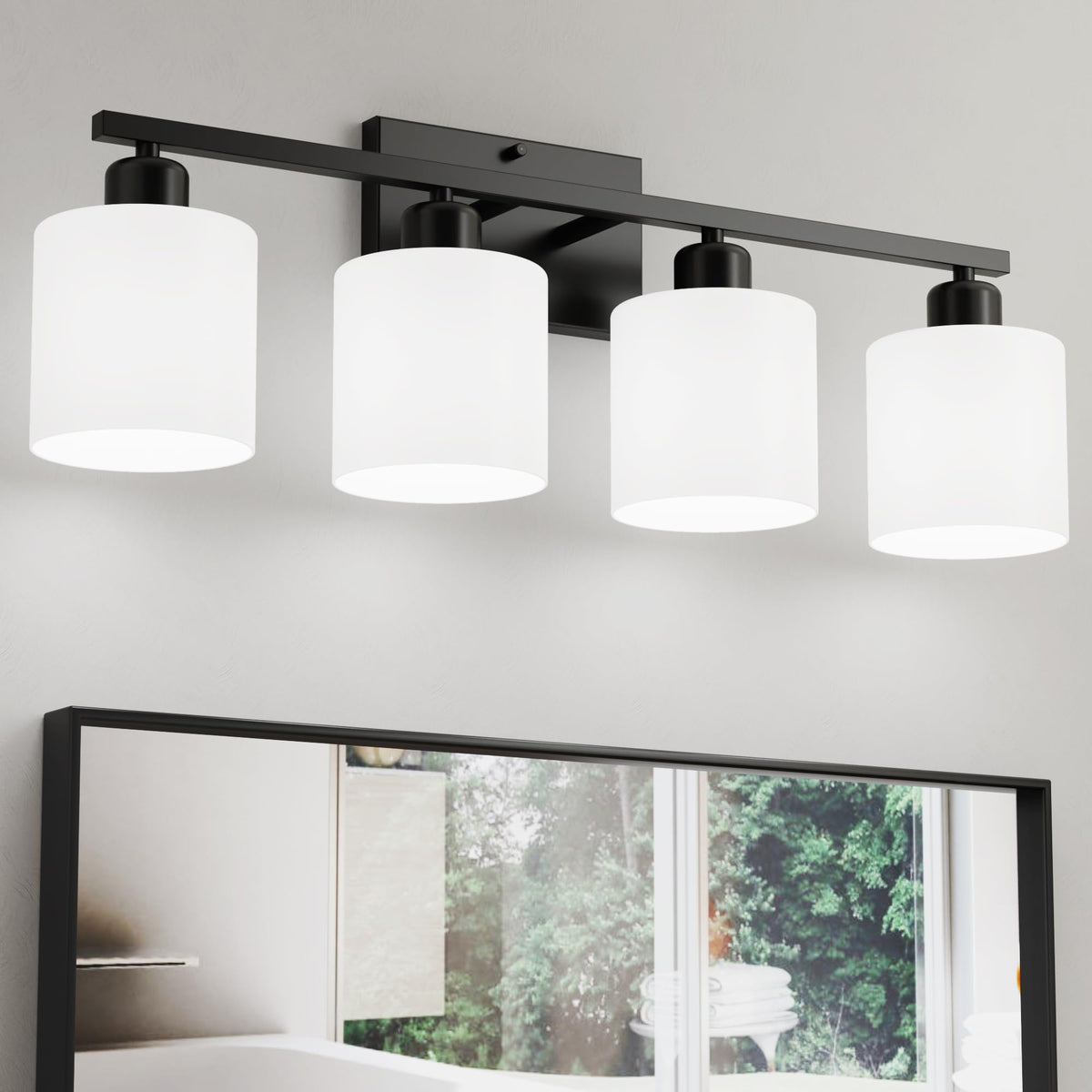 18 Inches Bathroom Light Fixtures Over Mirror Brushed Nickel | Anti-Rust 3-Light Vanity Lights Over Mirror, E26 Standard Socket, Milky White Glass Shades, Bulbs Not Included