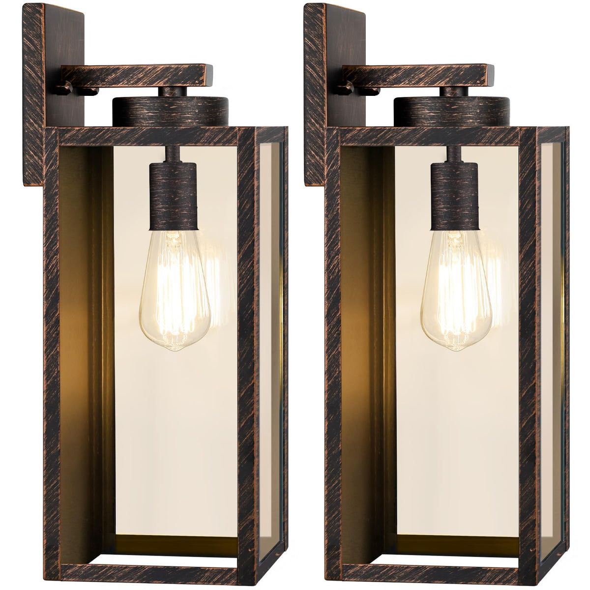 Outdoor Wall Light Fixtures, Modern Black Exterior Wall Lanterns | Waterproof Metal Construction, Rust-resistant, Quick & Easy Installation, Clear Glass Shades & Standard E26 Socket