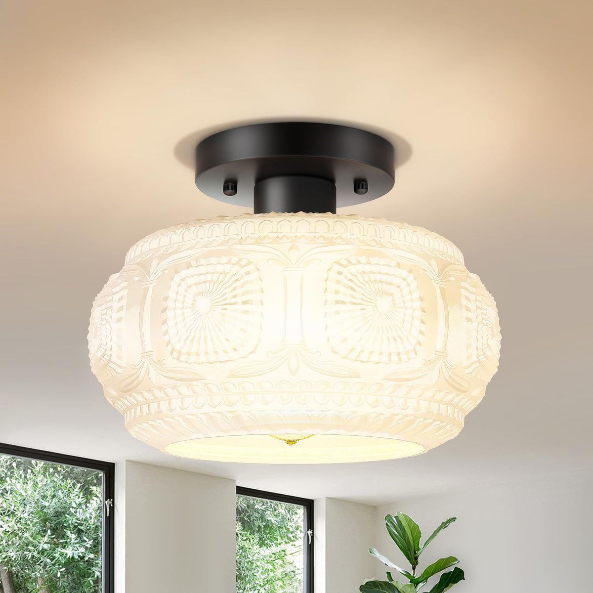 Globe Glass Semi Flush Mount Ceiling Light Fixture, Vintage Gold | Beautiful Light Shadow, Easy to Install, Bright Ambiance, Modern Lighting for Hallway Entryway Kitchen Bathroom Bedroom