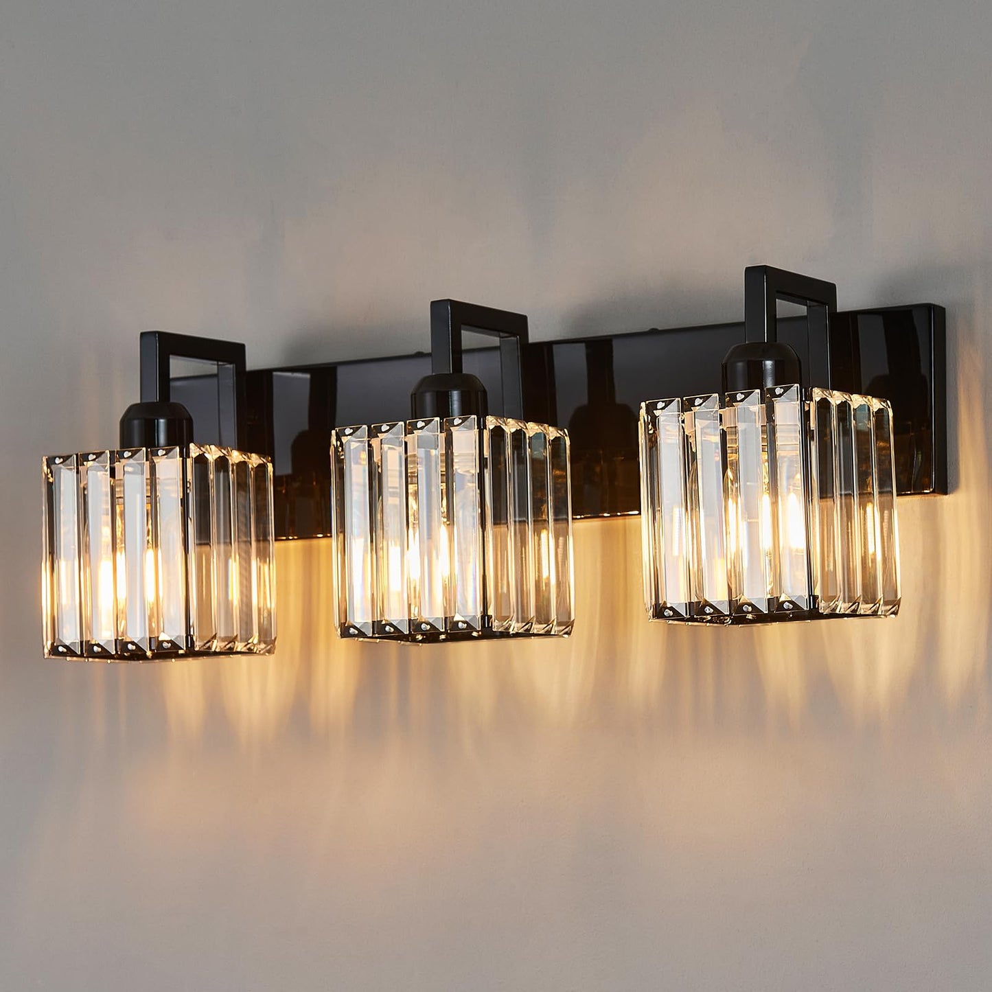 Modern Bathroom Vanity Light 3-Lights Modern Black Crystal Wall Light Bathroom Vanity Light Fixtures