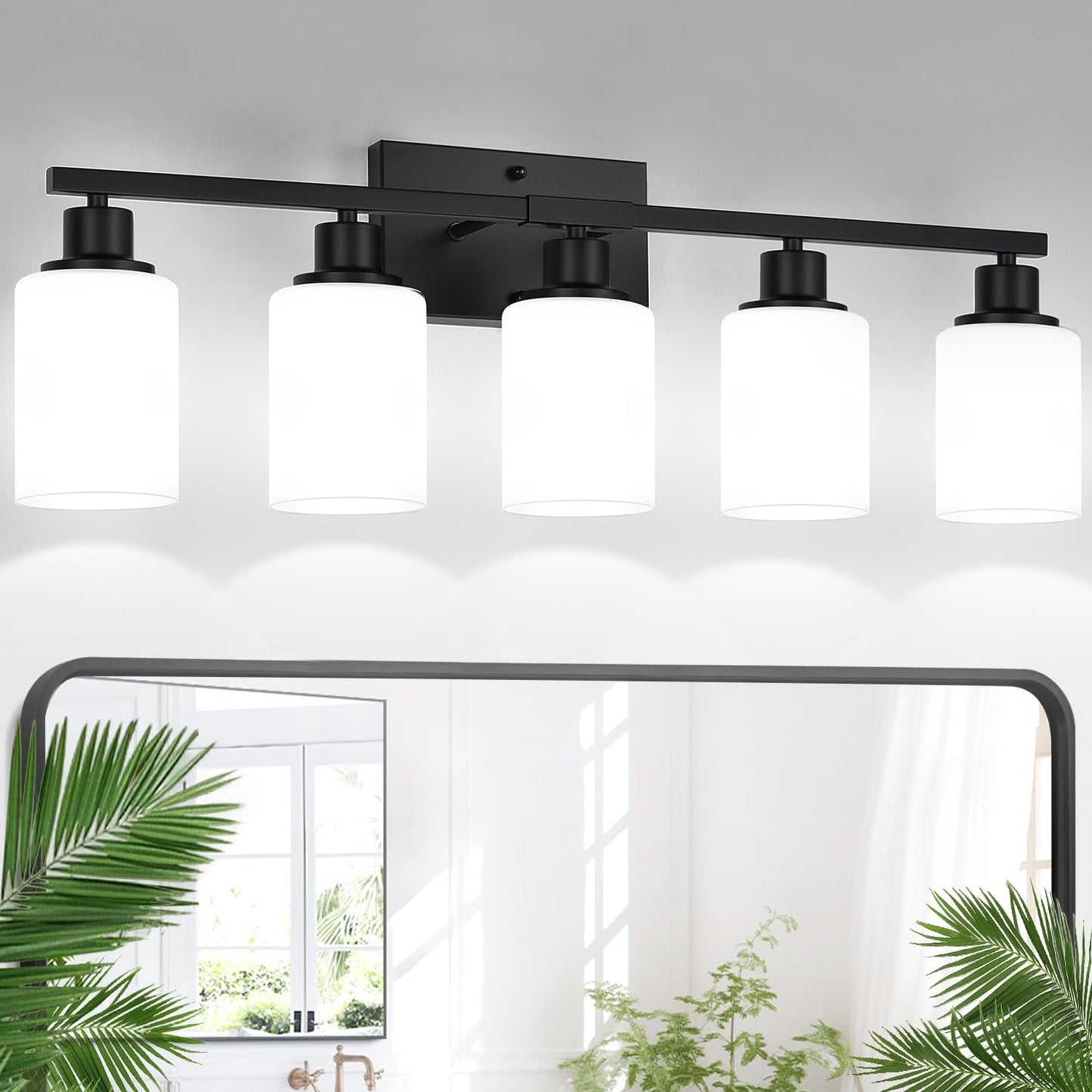 Indoi 4-Light Bathroom Light Fixtures, Matte Black Modern Vanity Lights with Clear Glass Shades, Bathroom Wall Lamp for Mirror Living Room Cabinet Bedroom Porch