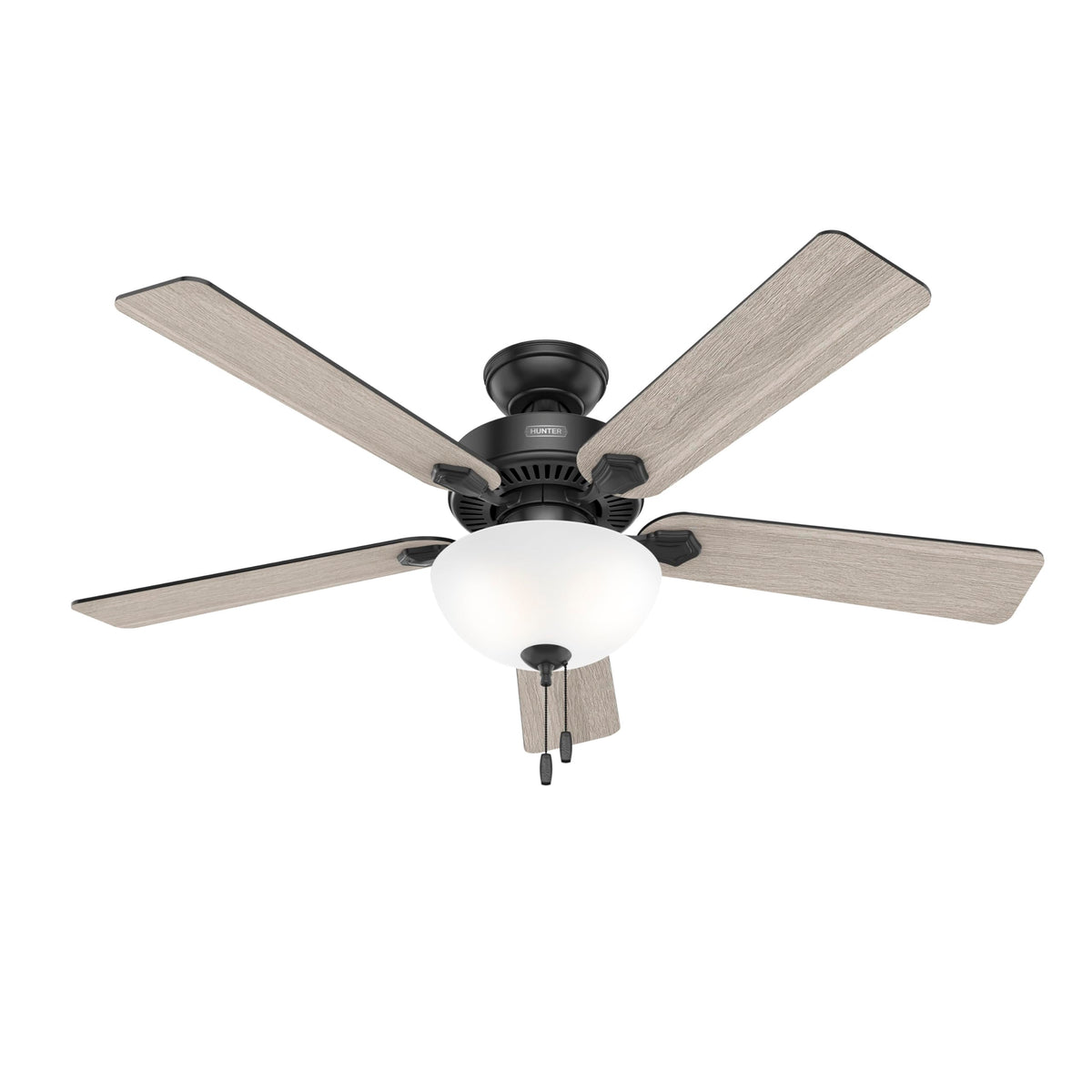 Hunter Swanson, Indoor, Ceiling Fan, with LED Light, 52 inch, Fresh White | Standard Mount, Pull Chain, 5 Blades, For Bedroom, Living Room, Kitchen, 50908