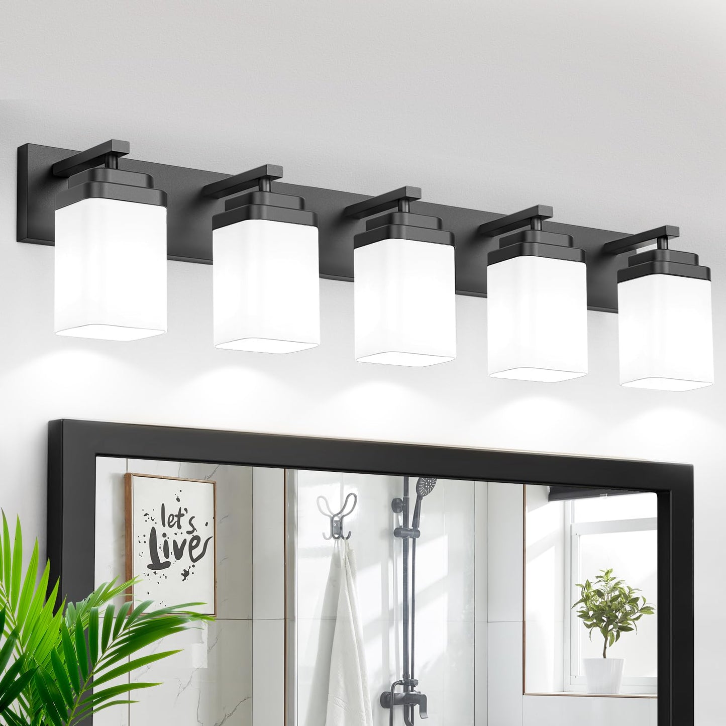Black Bathroom Light Fixtures, 3 Lights Bathroom Lighting Fixtures Over Mirror, Square Design & Rectangle Large Backplate, Modern Vanity Lighting Fixtures, for Bathroom/Living Room/Bedroom