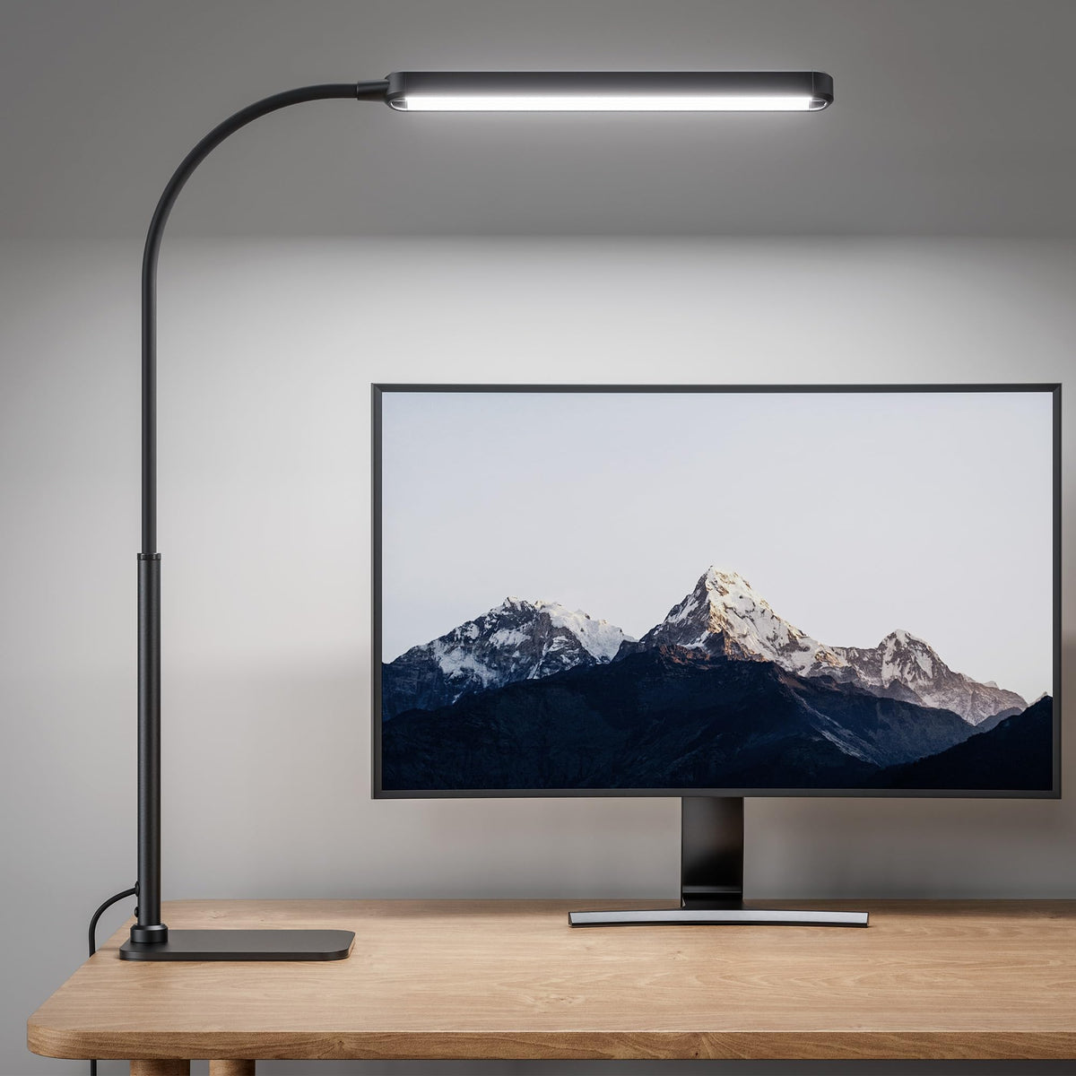 SUPERDANNY Eye-Caring LED Desk Lamp Work Lamp Office Lamp with Side Clamp | Black, Touch Control, 360° Flexible Gooseneck, 3 Modes Smooth Dimming, Memory Function, Adapter, Metal, for Home Office Dorm