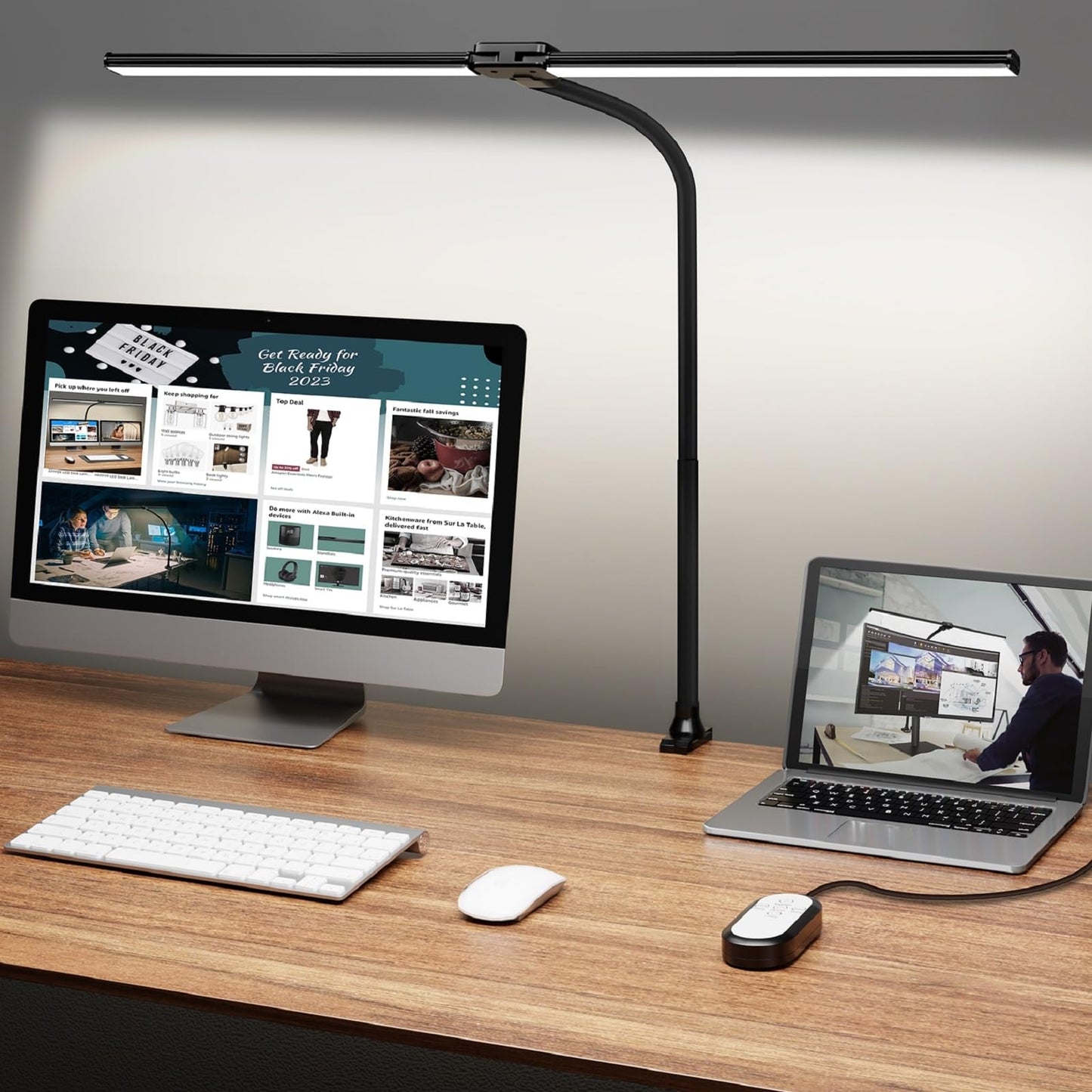 ShineTech LED Desk Lamp for Home Office, Ultra Bright Clamp Light with Flexible Gooseneck, 25 Lighting Modes, Eye-Caring Architect Lamp for Dual Monitors, Reading & Gaming Setup