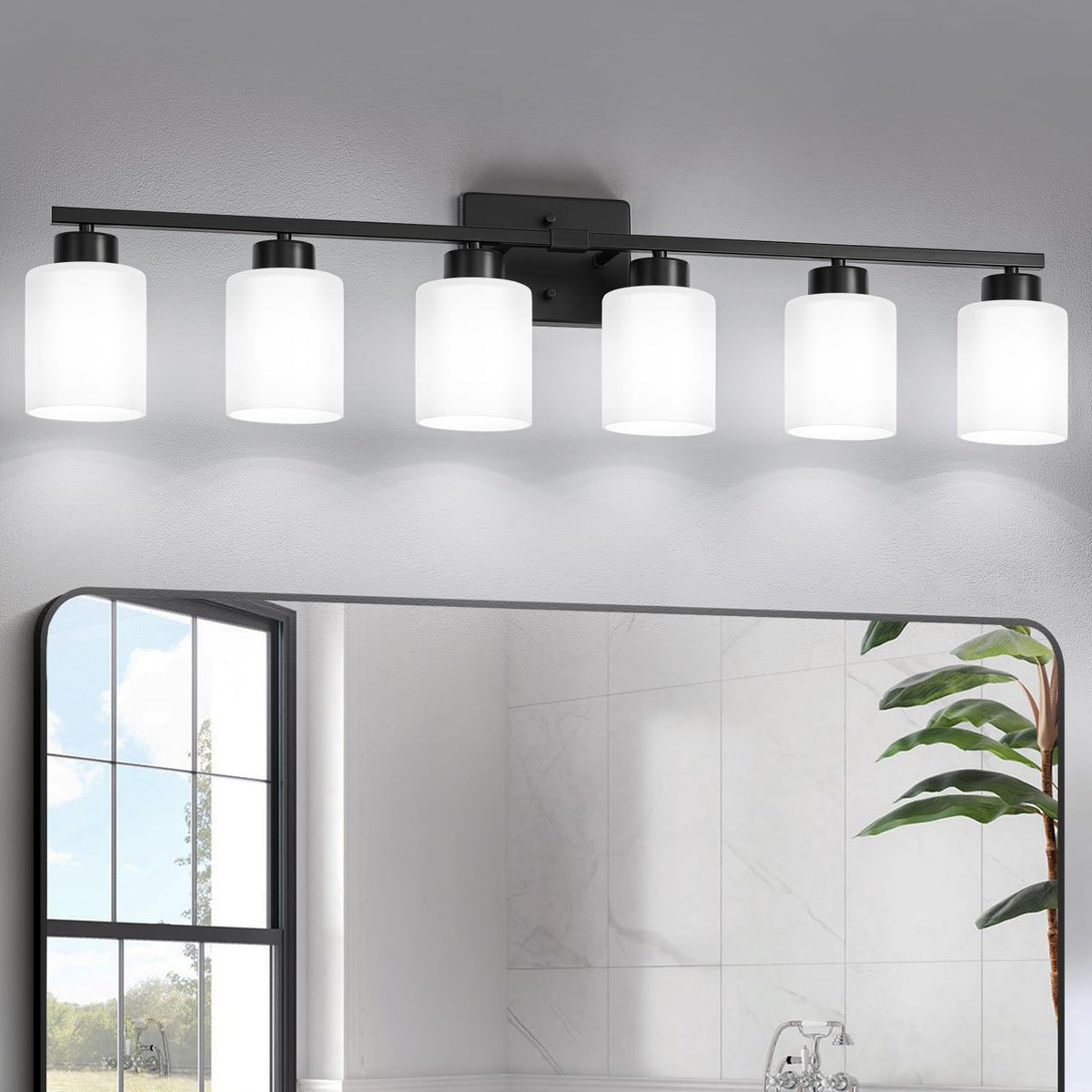 FonmYim Brushed Nickel Bathroom Light Fixtures Vanity Lights Over Mirror | Modern 3-Light lighting fixtures for bathroom with Milky White Frosted Glass Shades, E26 Socket (Bulbs Not Included)