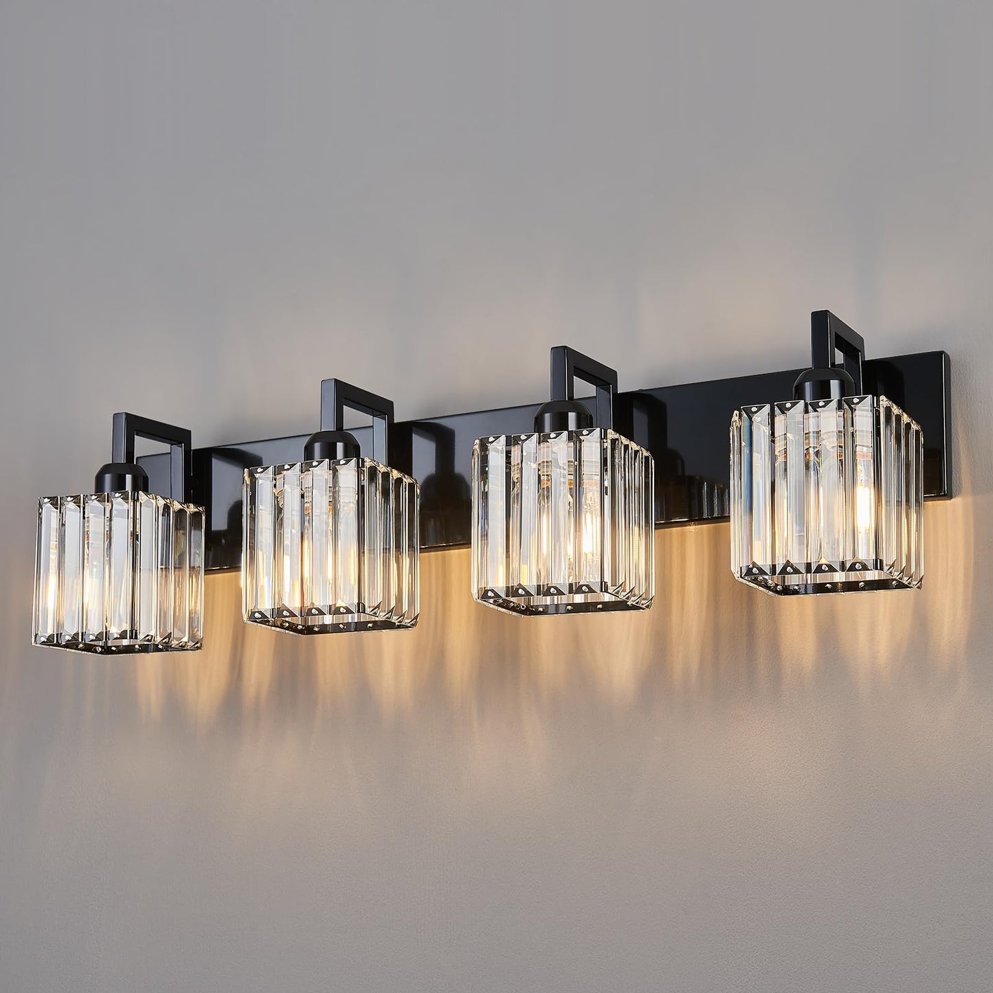Modern Bathroom Vanity Light 3-Lights Modern Black Crystal Wall Light Bathroom Vanity Light Fixtures