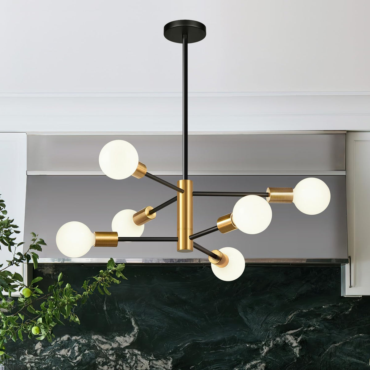 11"-52" Height Adjustable Modern Chandelier Ceiling Light Fixture, 12-Light Sputnik Chandeliers Brushed Gold and Matte Black Mid Century Chandelier Over Table, Chandeliers for Dining Room Living Room