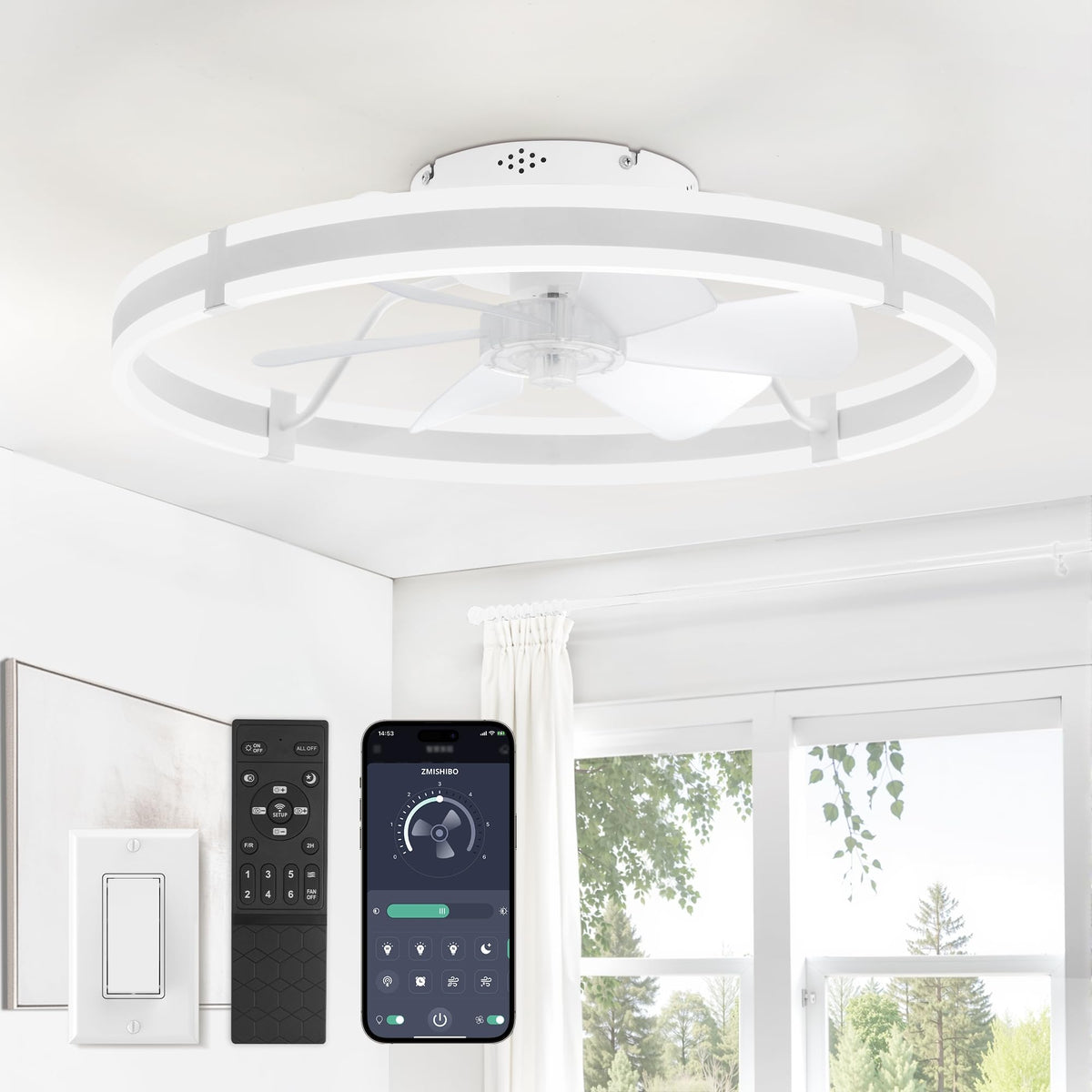 ZMISHIBO Low Profile 19.7'' Ceiling Fans with Lights and Remote, Black | 3000-6000K Dimmable LED Fandelier, Quiet DC Motor, Reversible Airflow, 6 Wind Speeds, Timer, Bedroom, Living Room, Kitchen