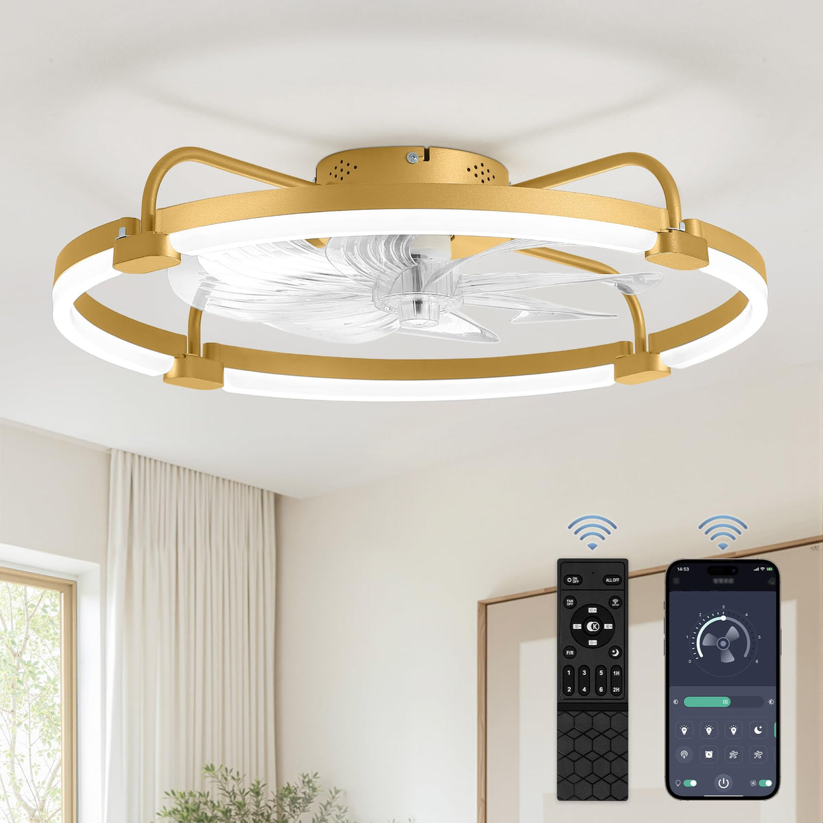 LEDIARY 20" Ceiling Fans with Lights and Remote, Low Profile Led Fan Light | Flush Mount, Stepless Dimmable Fandelier, 6 Speeds, 3 CCT, Quiet Reversible DC Motor, 2H Timer, Bedroom, Living Room, Black