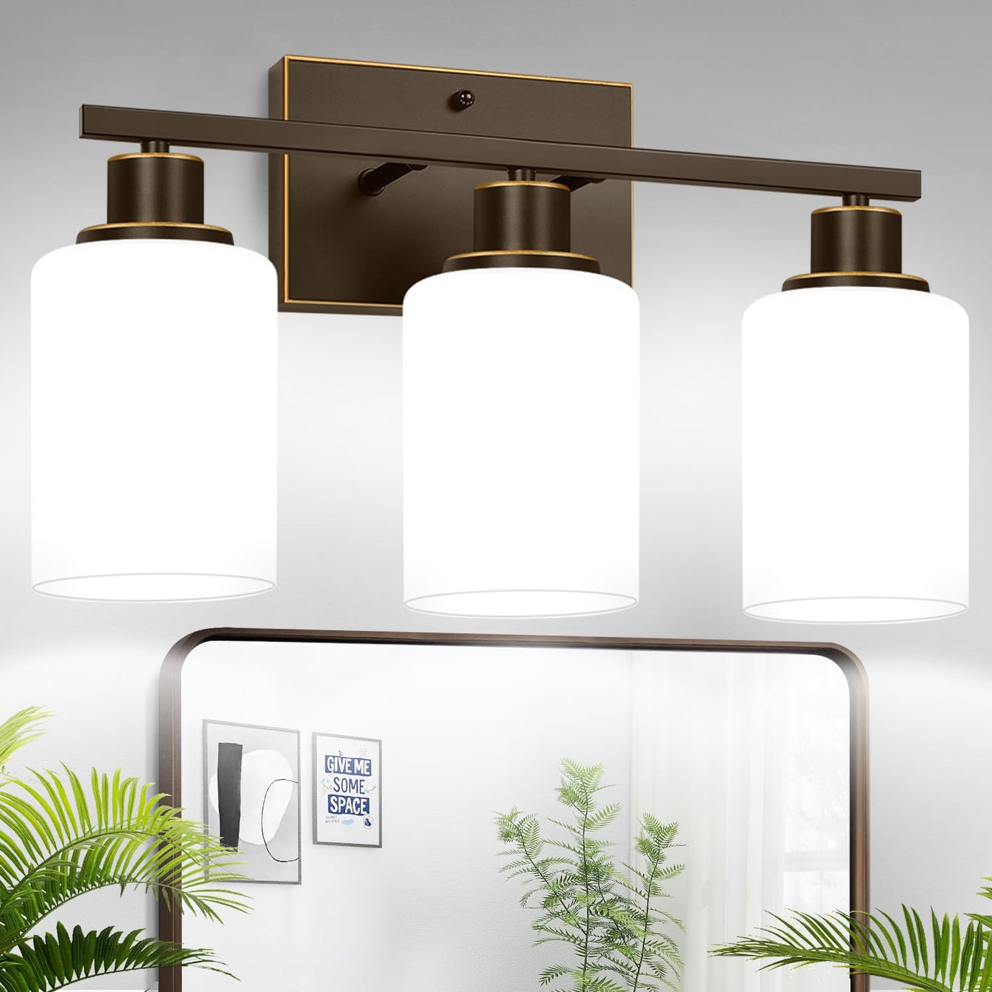 MOKATNG 4-Light Vanity Light with Milky White Shades, Brushed Nickel Bathroom Lighting Fixtures Over Mirror, Modern Bathroom Wall Lamp for Mirror Living Room Cabinet Bedroom