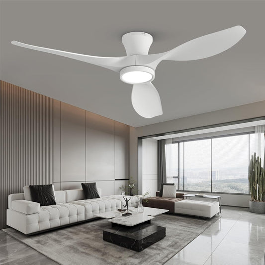 TALOYA 52 inch Ceiling Fans with Lights and Remote Control White | Modern Low Profile,Flush Mount ,Quiet Reversible DC Motor,3 Blades, for Bedroom Patio Indoor Covered Outdoor Use