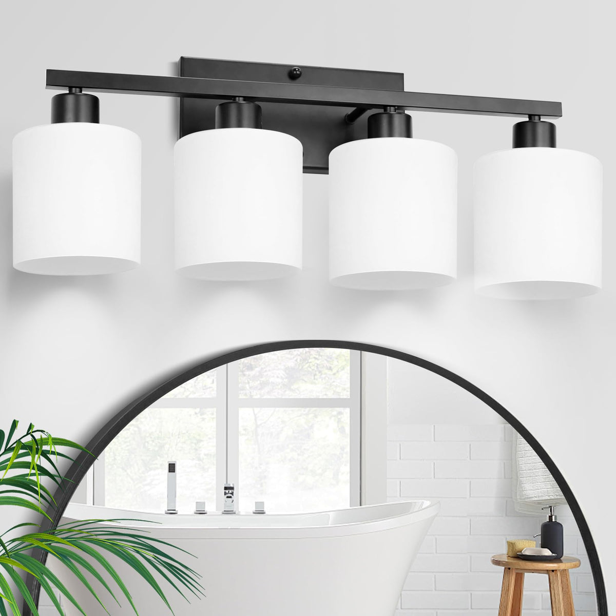 SILAMPDI 2-Light Bathroom Vanity Light Fixtures Over Mirror Brushed Nickel | Modern Milky White Frosted Glass Shades, Anti-Rust Finished, Wall Sconce for Bedroom Restroom, E26 Socket, Easy Installation