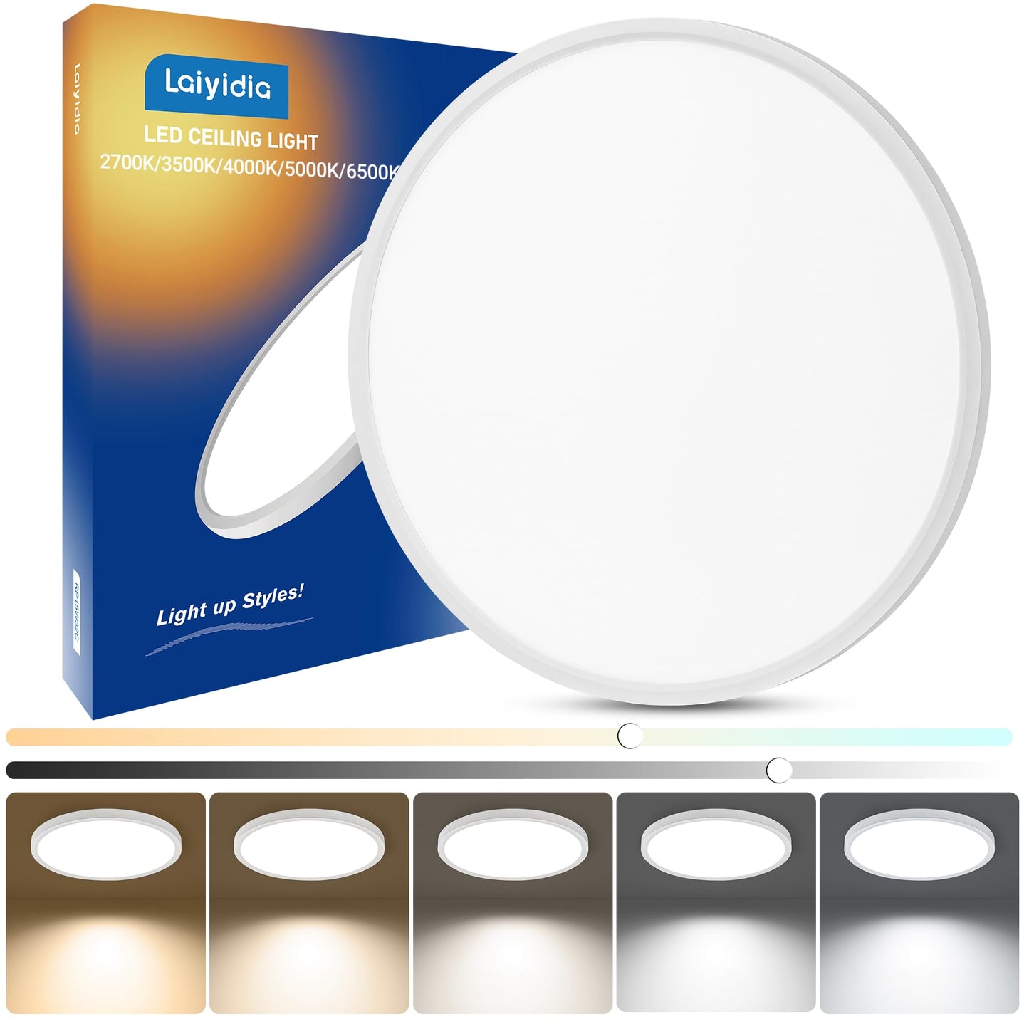 6-Pack 12in Ultra Thin LED Flush Mount Ceiling Light,Dimmable,5CCT | 2700K-6500K, 24W 2640LM, Anti-Glare,Edge-lit, Hardwired Light Fixture for Bedroom Kitchen Hallway Laundry Porch, Black