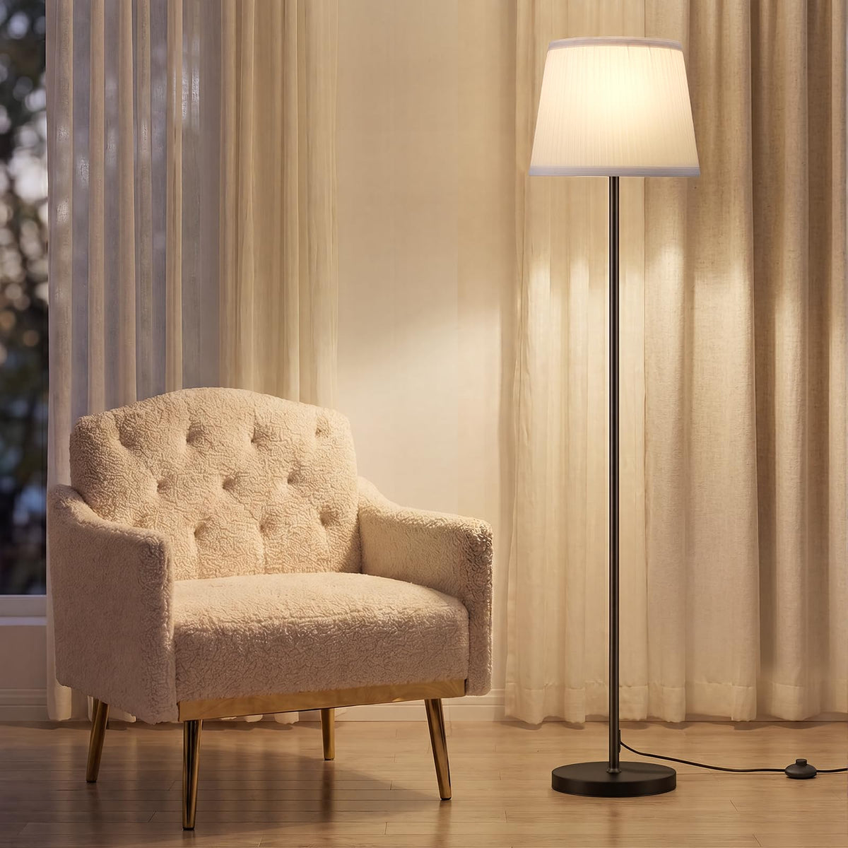 Modern Floor Lamp Simple Design with White Shade & Foot Pedal Switch | 60" Black Floor Lamp(Without Bulb), Tall Lamps for Living Room Bedroom Office Dining Room Kitchen