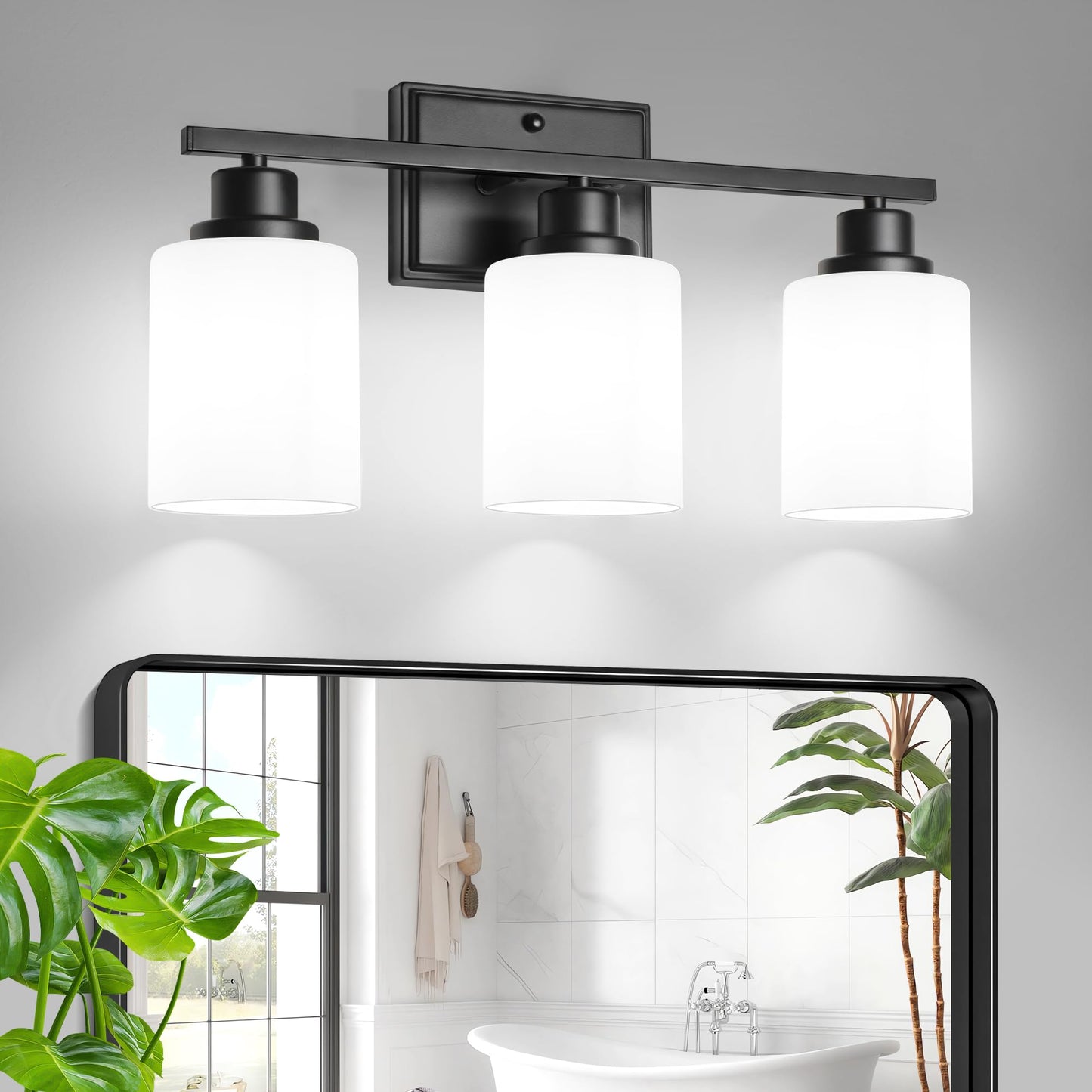 Modern Bathroom Light Fixtures, 4 Light Vanity Lights Over Mirror, Black Wall Lamp with Clear Glass for Living Room Cabinet Bedroom Porch