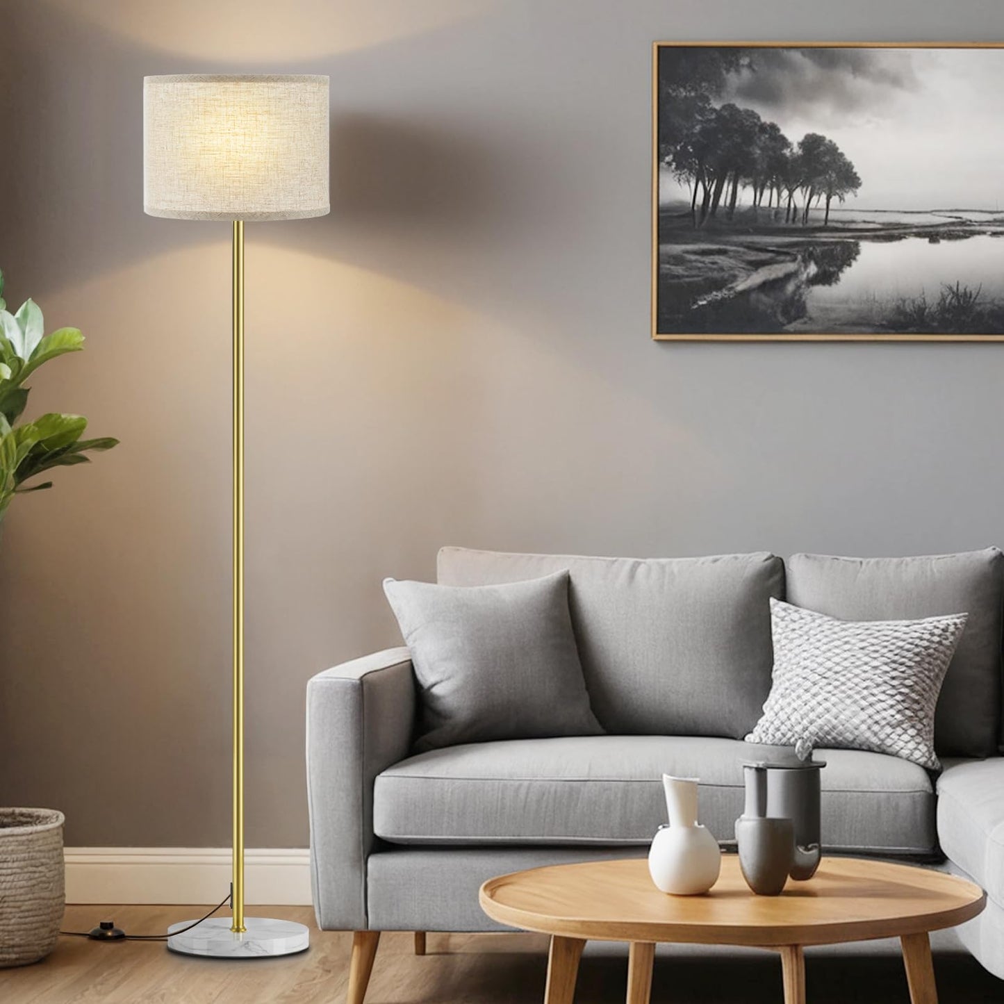 Modern Floor Lamp Simple Design with White Shade & Foot Pedal Switch | 60" Black Floor Lamp(Without Bulb), Tall Lamps for Living Room Bedroom Office Dining Room Kitchen