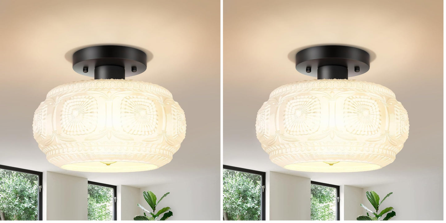 Globe Glass Semi Flush Mount Ceiling Light Fixture, Vintage Gold | Beautiful Light Shadow, Easy to Install, Bright Ambiance, Modern Lighting for Hallway Entryway Kitchen Bathroom Bedroom