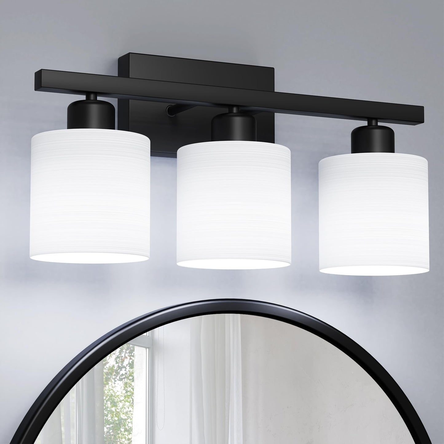 Bathroom Light Fixtures, Bathroom Lighting Fixtures Over Mirror, Interior Classic Vanity Lights, Modern Vanity Light with Textured White Glass Shade, Brushed Gold, 3-Light
