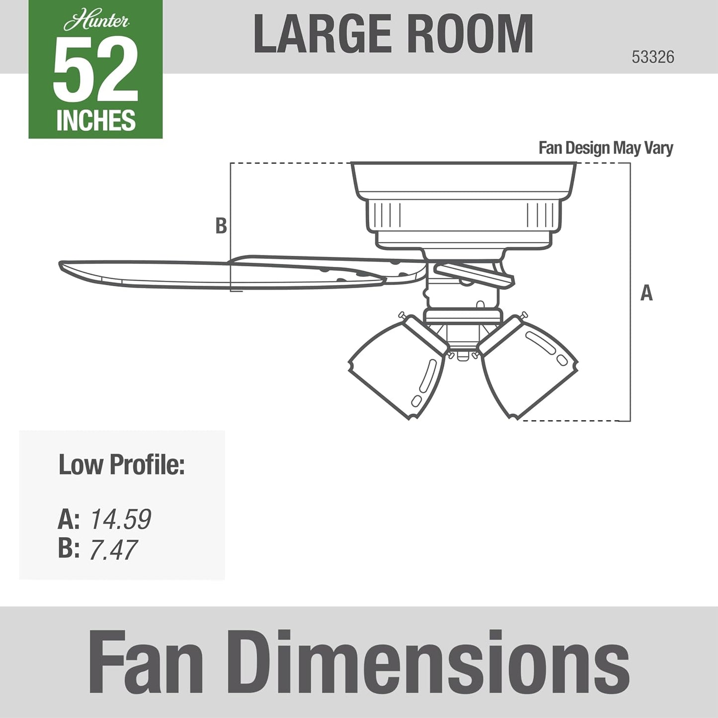 Hunter Builder, Indoor, Ceiling Fan, with LED Lights, 52 inch, Snow White | Low Profile Flush Mount, Pull Chain, 5 Blades, For Bedroom, Living Room, Kitchen, 53326