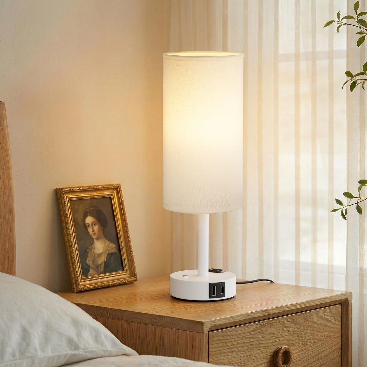Touch Bedside Table Lamp for Bedroom, Stepless Dimmable, USB A+C, AC Outlet | Base Touch Button Only, Memory Brightness, Ultra-dim Night Light, Included Bulb for Optimal Dimming, Wood Grain Base, Nursery