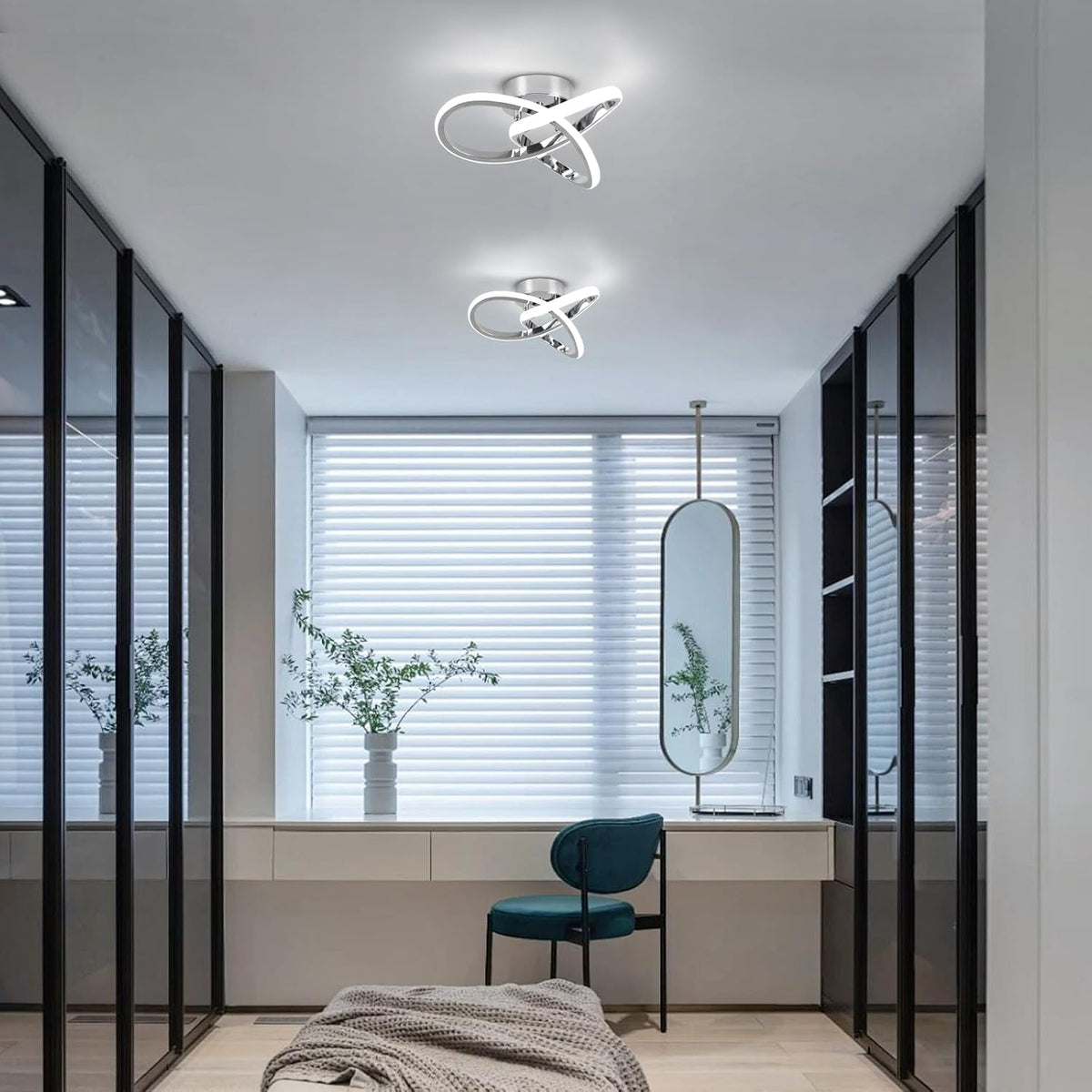 CANEOE Hallway Light Acrylic Modern LED Ceiling Light Fixtures Cool White 6000K Close to Ceiling Lights for Bedroom Bathroom Kitchen Balcony Corridor Stair Aisle Curved Creative Design Celing lamp