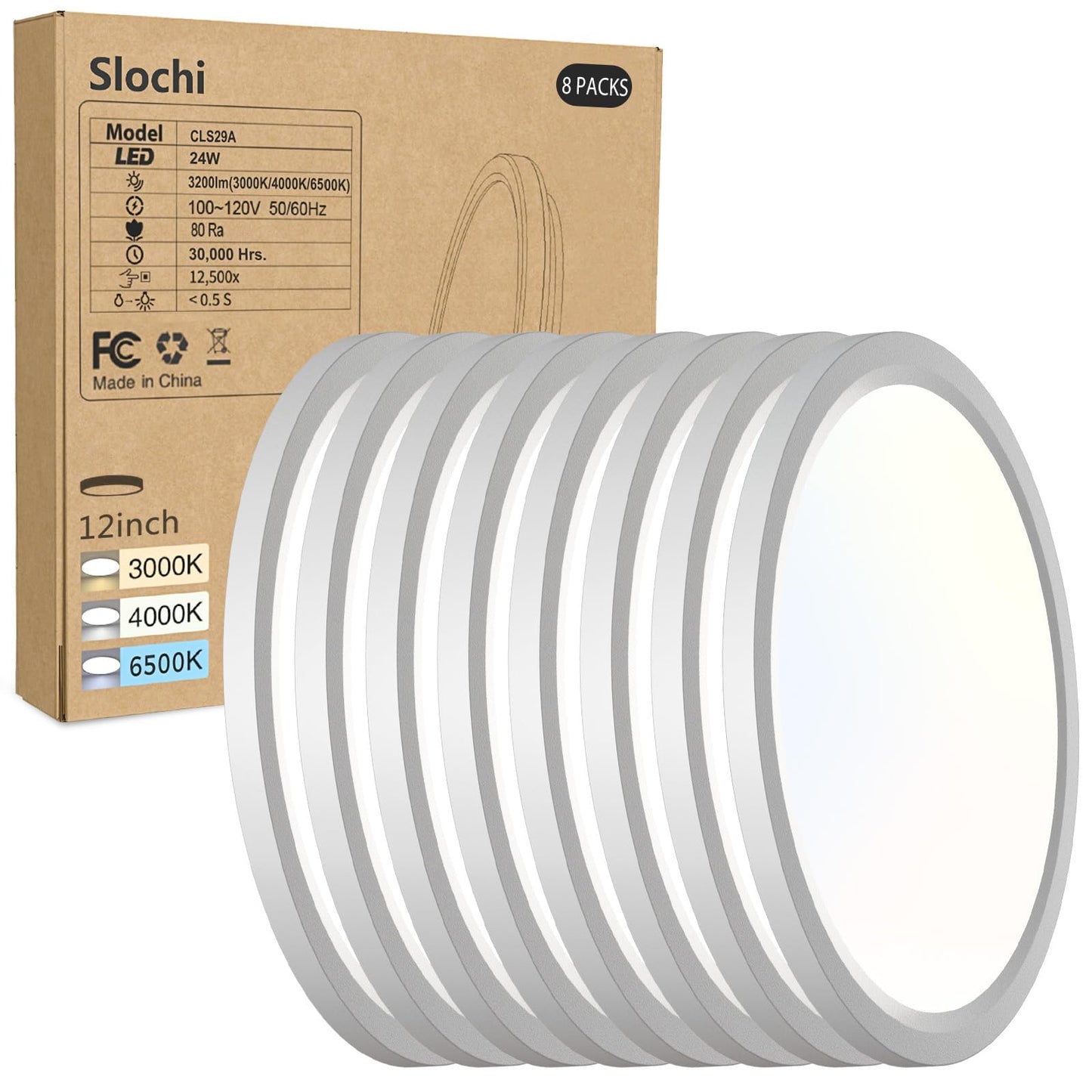 8PACK LED Flush Mount Ceiling Light Fixture, 3000K-4000K-6500K & 100W Equivalent Modern Kitchen Recessed Ceiling Lamp 15W 1500Lm 7.5 Inch Closet Round Surface for Bathroom Laundry Bedroom Hallway