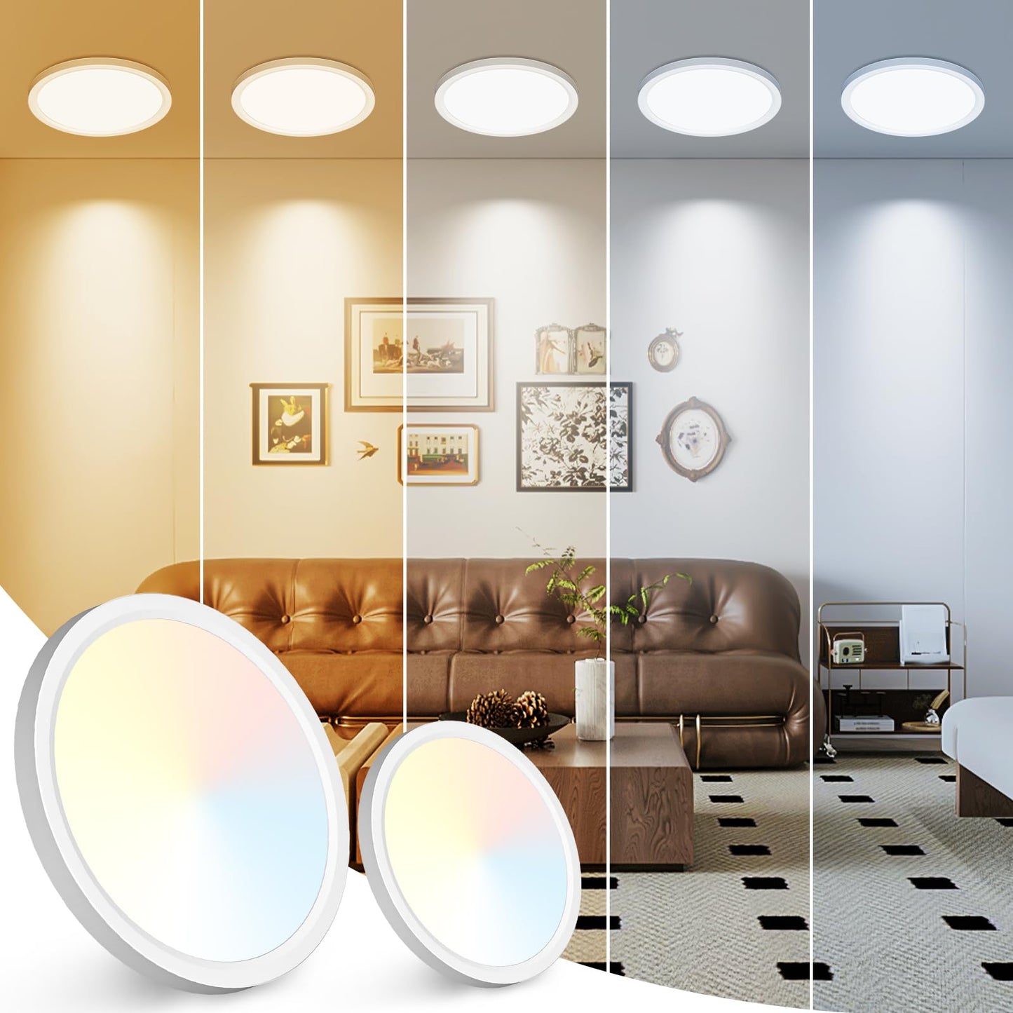 12Inch LED Ceiling Light Flush Mount, 5CCT 3000K-6500K Adjustable Ceiling Light Fixture, 2400LM 24W Bright White Flat Lighting Fixture for Hallway Kitchen Bathroom Bedroom, 6Pack