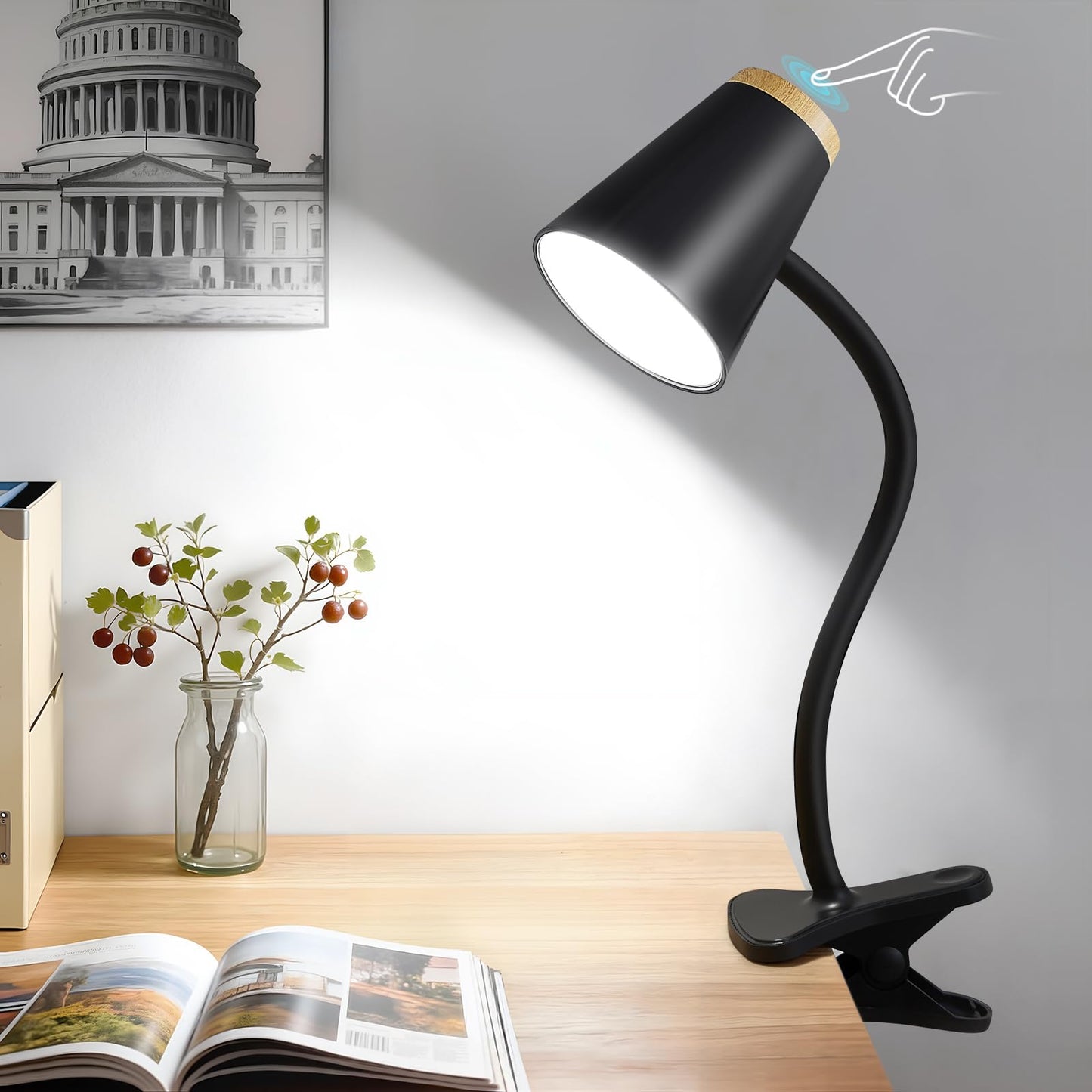 EJIAXIN Desk Lamps for Home Office - Small LED Desk Lamp Touch Dimmable Reading Light for College Dorm Room - Adjustable Flexible Gooseneck Table Lamp for Bedside Bedroom Nightstand Pink