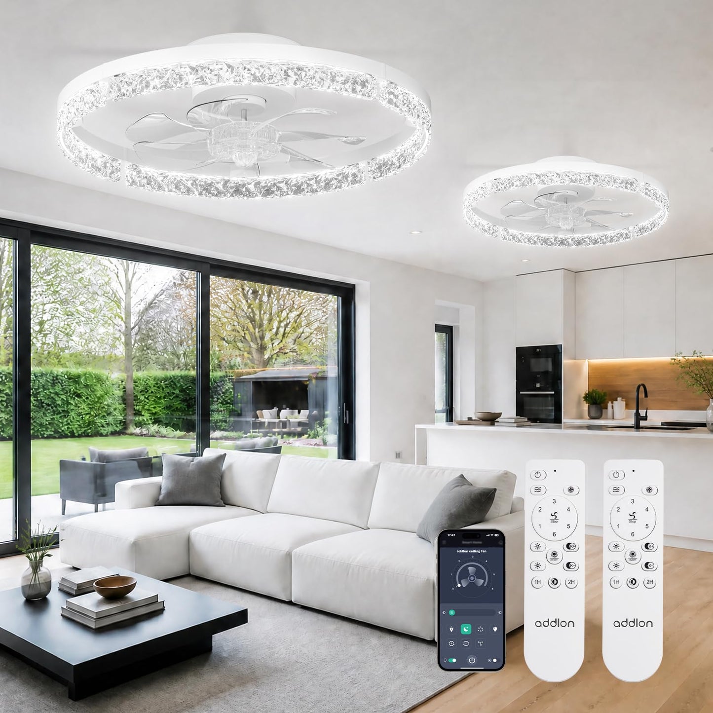 addlon 20" Ceiling Fans with Lights and Remote, Low Profile Fandelier | 3000-6000K Dimmable LED, 6 Speeds, Reversible DC Motor, App Control, Memory Function, Timer, Flush Mount, Quiet Operation