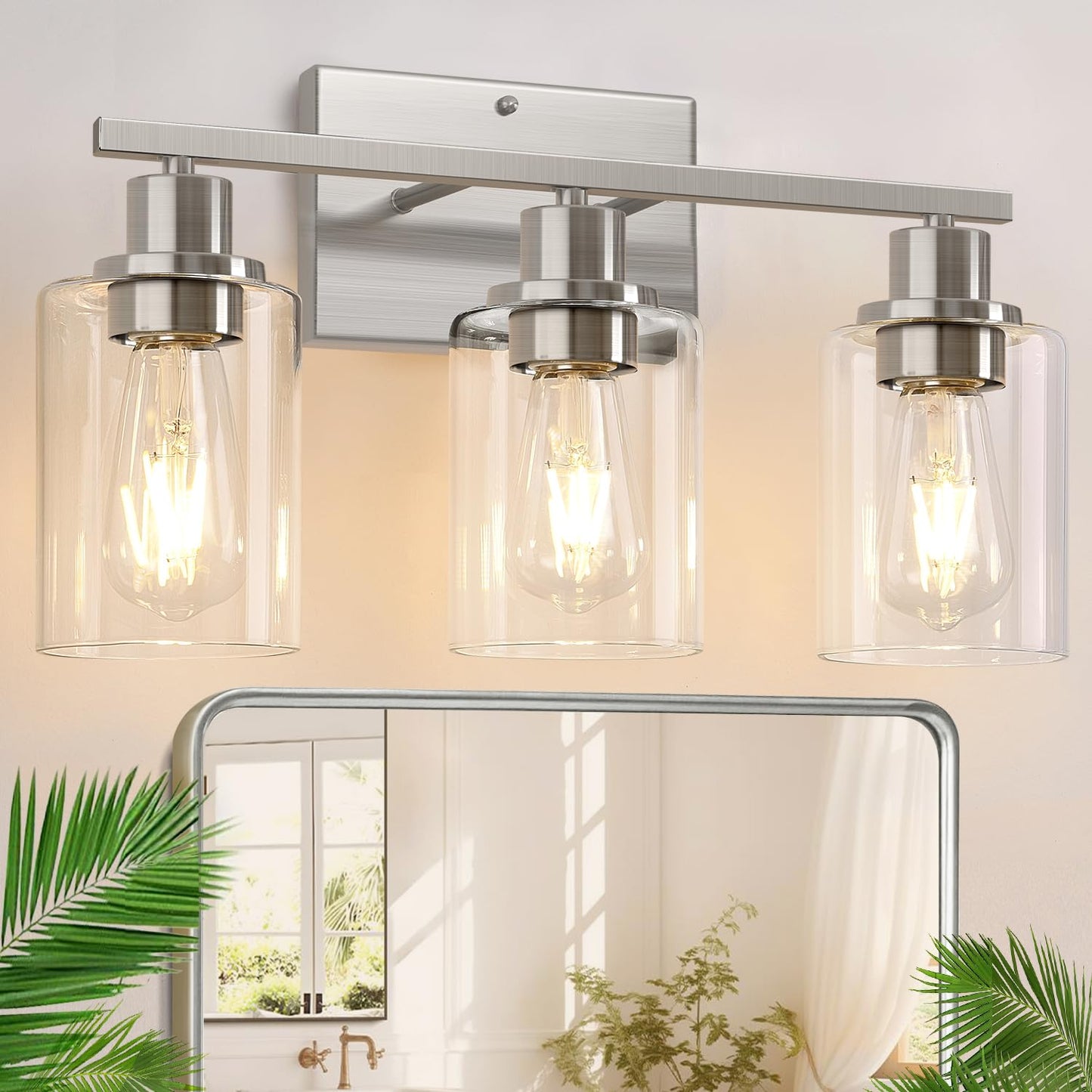 Indoi 4-Light Bathroom Light Fixtures, Matte Black Modern Vanity Lights with Clear Glass Shades, Bathroom Wall Lamp for Mirror Living Room Cabinet Bedroom Porch