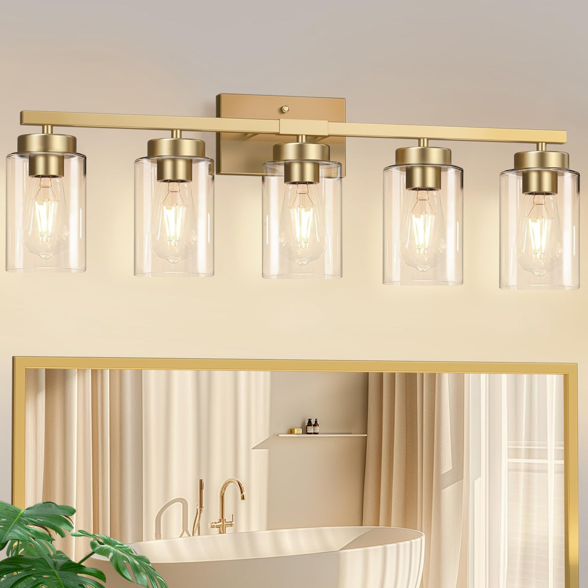 IZORRO Modern Bathroom Light Fixtures, 4 Light Black Vanity Lights, Bathroom Lighting Fixtures Over Mirror with Clear Glass for Living Room Cabinet Bedroom