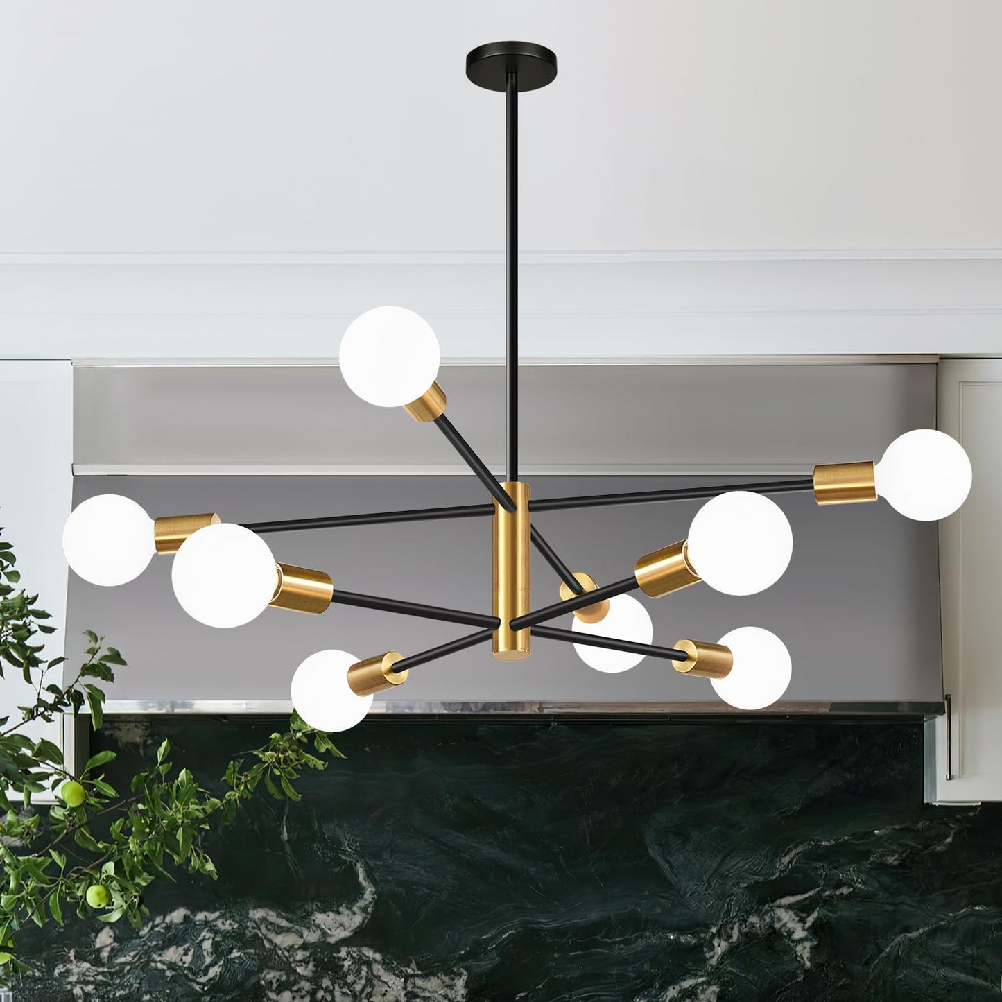 11"-52" Height Adjustable Modern Chandelier Ceiling Light Fixture, 12-Light Sputnik Chandeliers Brushed Gold and Matte Black Mid Century Chandelier Over Table, Chandeliers for Dining Room Living Room
