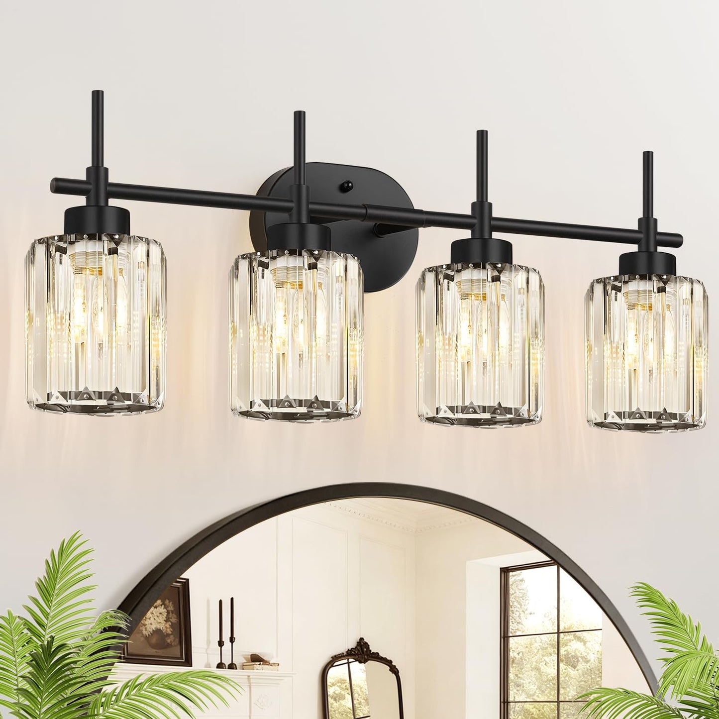 Modern Crystal Bathroom Vanity Light, 3-Light Brushed Gold Bathroom Light Fixtures with Clear Shades, Vanity Lighting Fixtures Over Mirror (Exclude Bulb)