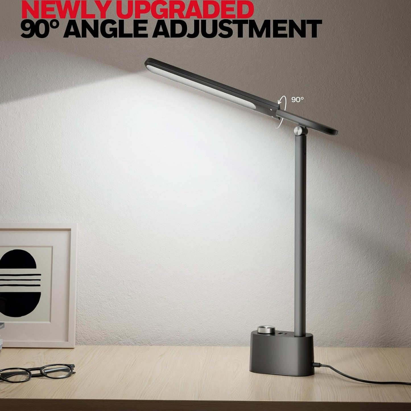 Honeywell H01 Pro Eye-Caring Compact LED Desk Lamp for Reading Home Office | Sunturalux Chips, CRI≥95, 3000K-5500K, A+C Charging, Dimmable Desk Light for College Dorm, Black