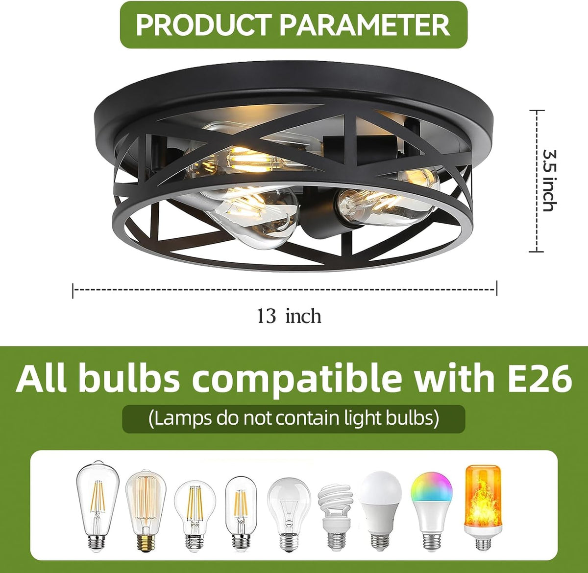 13 inch Black Flush Mount Ceiling Light Fixtures,3-Light Modern Hallway Light Fixtures Ceiling, Black Light Fixture Ceiling Mount for Farmhouse,Kitchen, Bedroom 2 Pack