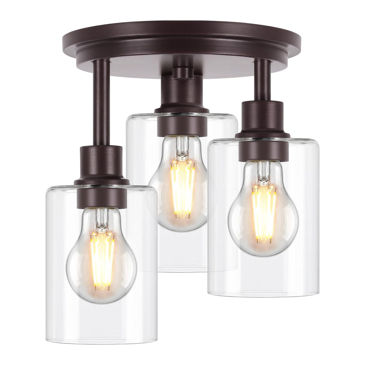 ROTTOGOON Semi Flush Mount Ceiling Light, Close to Ceiling Lights Fixtures, 3 Light Kitchen Ceiling Lights Fixtures with Glass Shades, Hallway Light Fixtures Ceiling Mount for Foyer, 9.9" x 13", Black