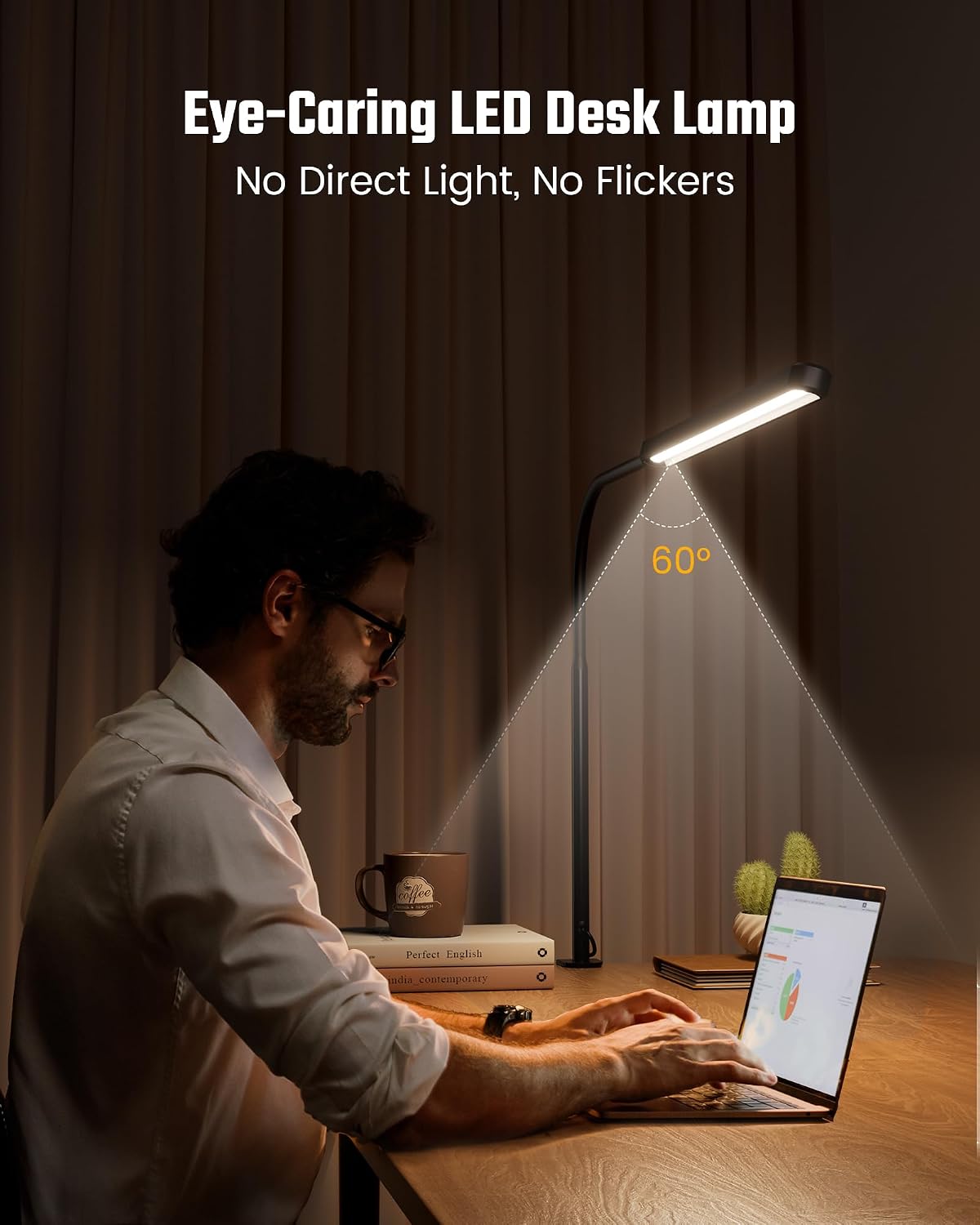 SUPERDANNY Eye-Caring LED Desk Lamp Work Lamp Office Lamp with Side Clamp | Black, Touch Control, 360° Flexible Gooseneck, 3 Modes Smooth Dimming, Memory Function, Adapter, Metal, for Home Office Dorm