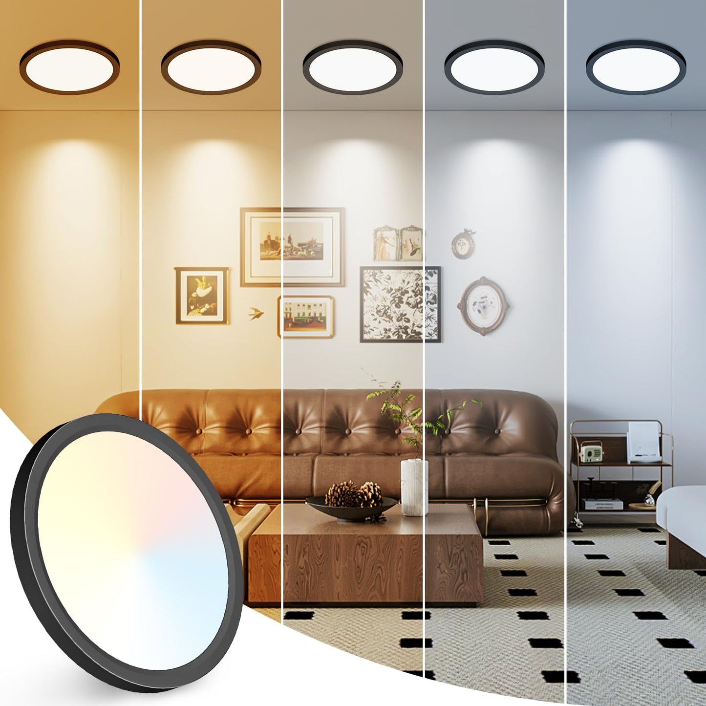 12Inch LED Ceiling Light Flush Mount, 5CCT 3000K-6500K Adjustable Ceiling Light Fixture, 2400LM 24W Bright White Flat Lighting Fixture for Hallway Kitchen Bathroom Bedroom, 6Pack