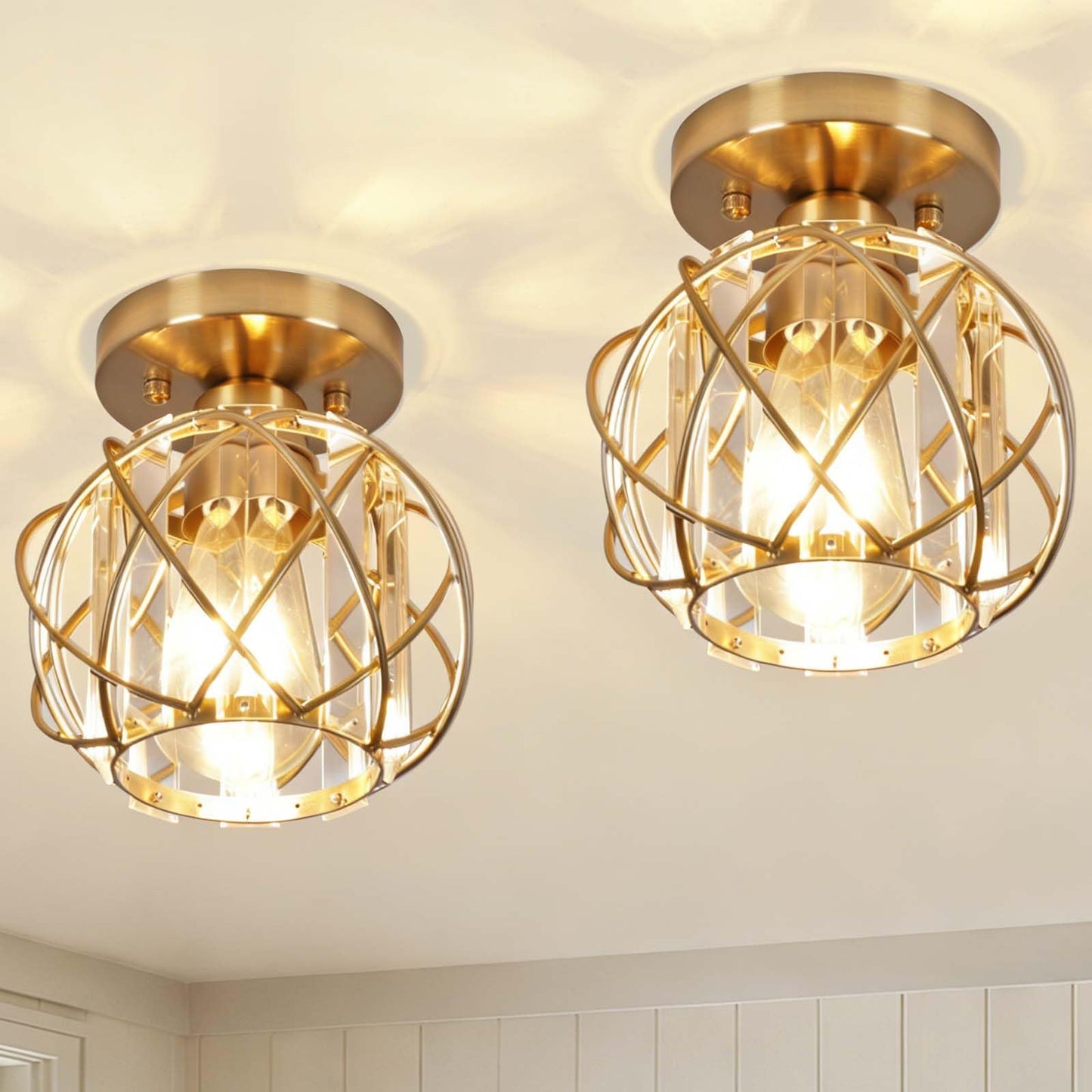 Hallway Ceiling Light fixtures,Flush Mount Ceiling Light Fixture E26 Ceiling Lighting with Crystal Small Chandelier Indoor Lighting for Foyer Entryway Bedroom Bathroom Closet Living Room