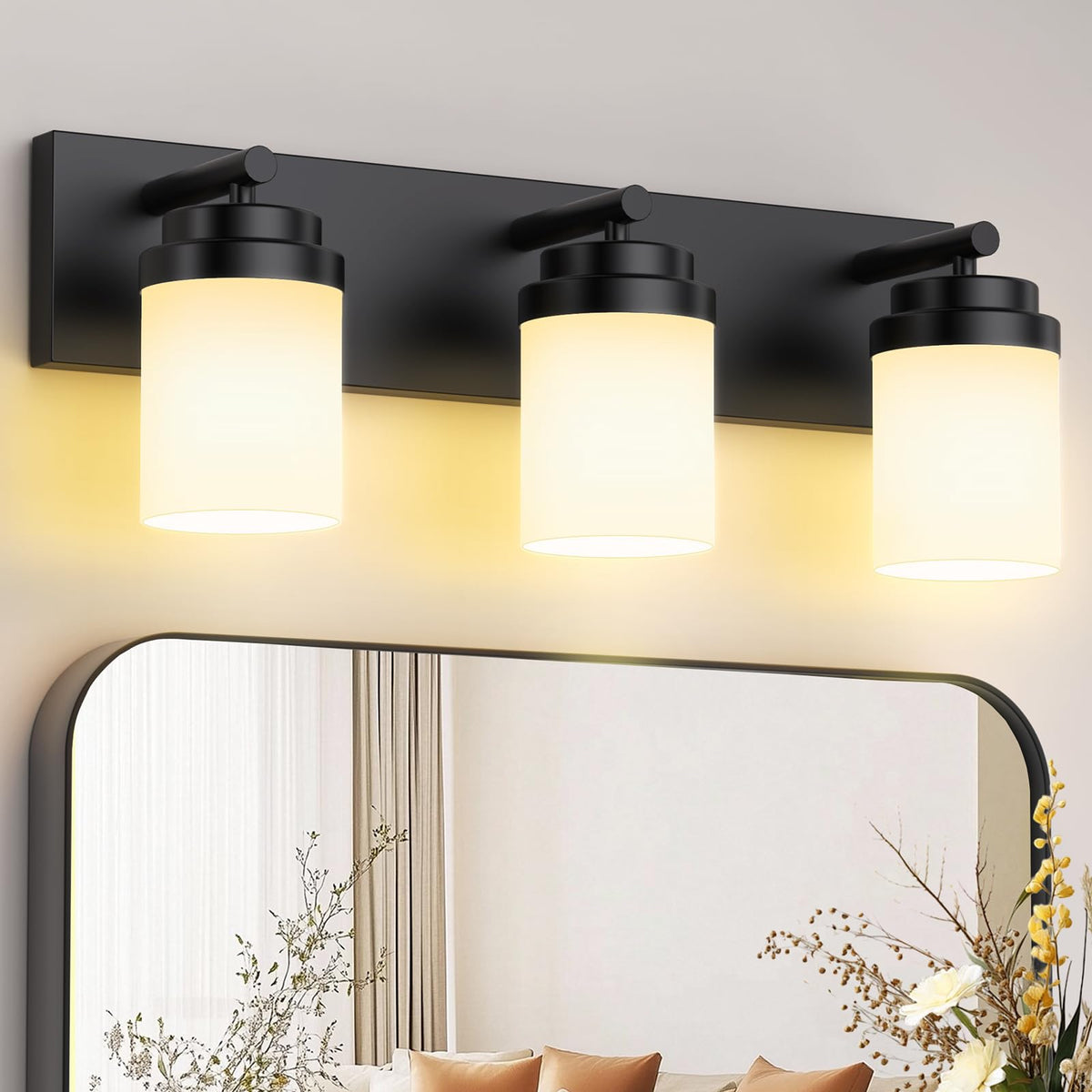 IZORRO Bathroom Vanity Light Fixture, 3-Light 22 Inch Matte Black Bathroom Light Fixtures Over Mirror, with Clear Glass Shade, Modern Farmhouse Vanity Lights, Rustic Restroom Lighting Fixtures